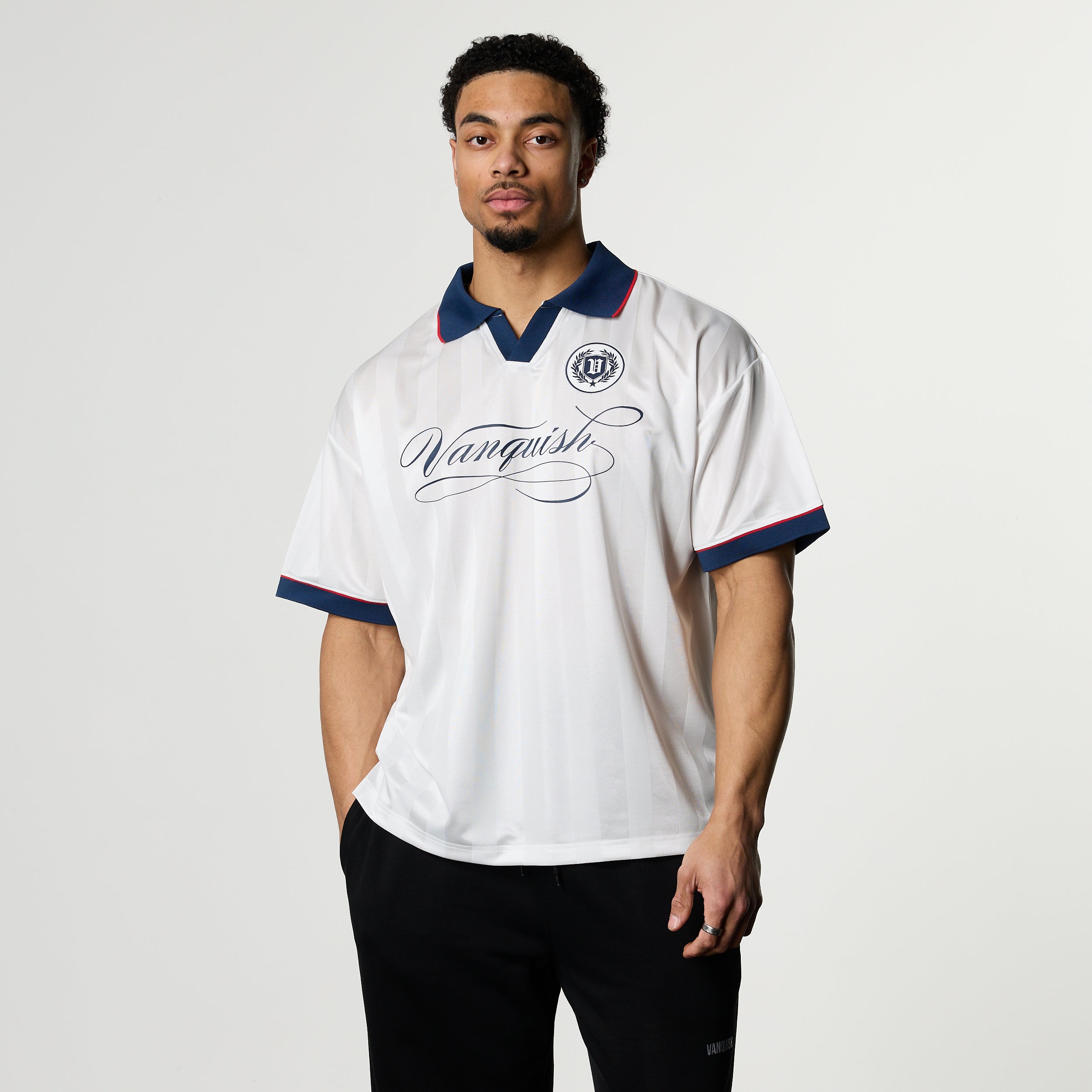 VANQUISH WHITE OVERSIZED BOXY FOOTBALL JERSEY