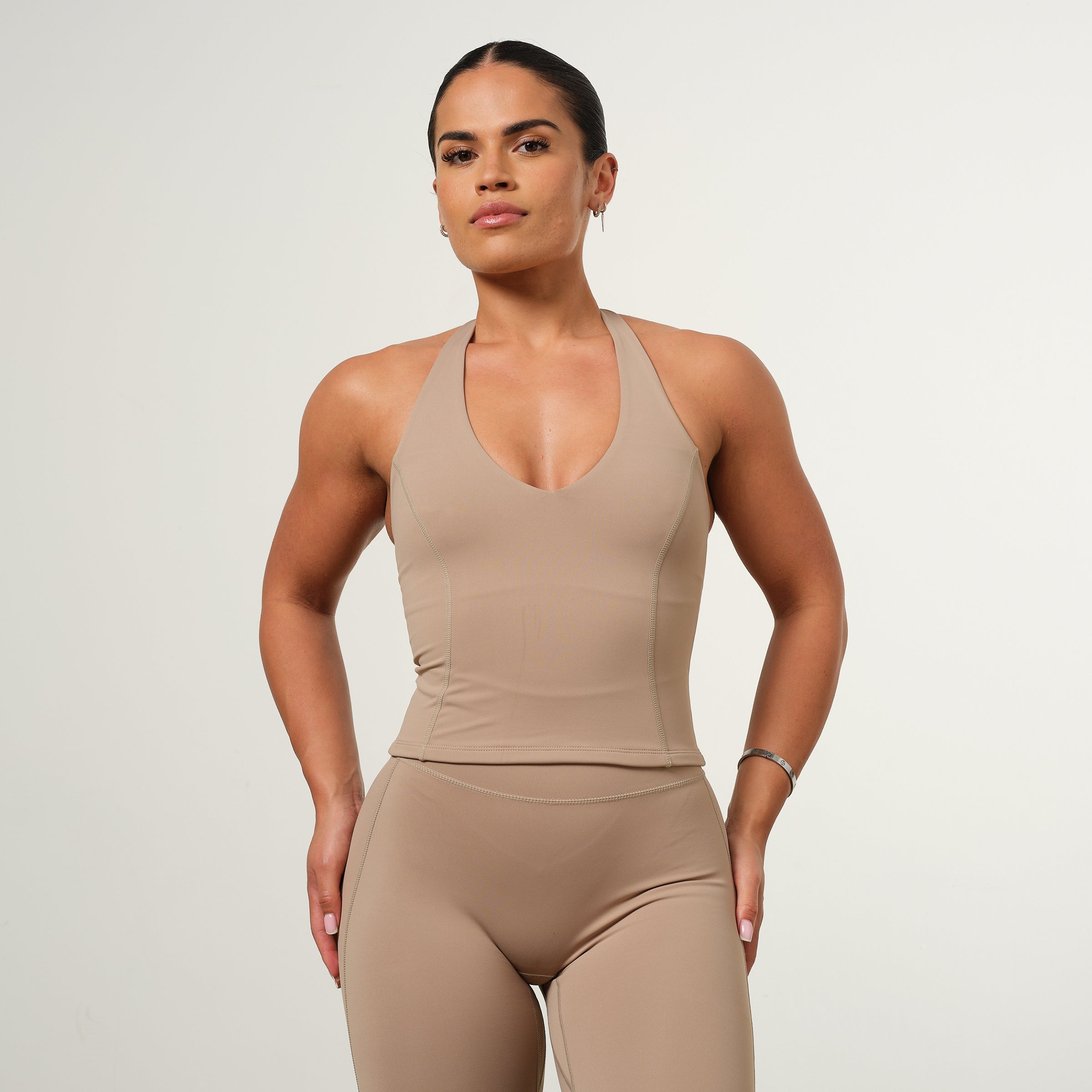 VANQUISH ENHANCE LATTE HALTER NECK TOP