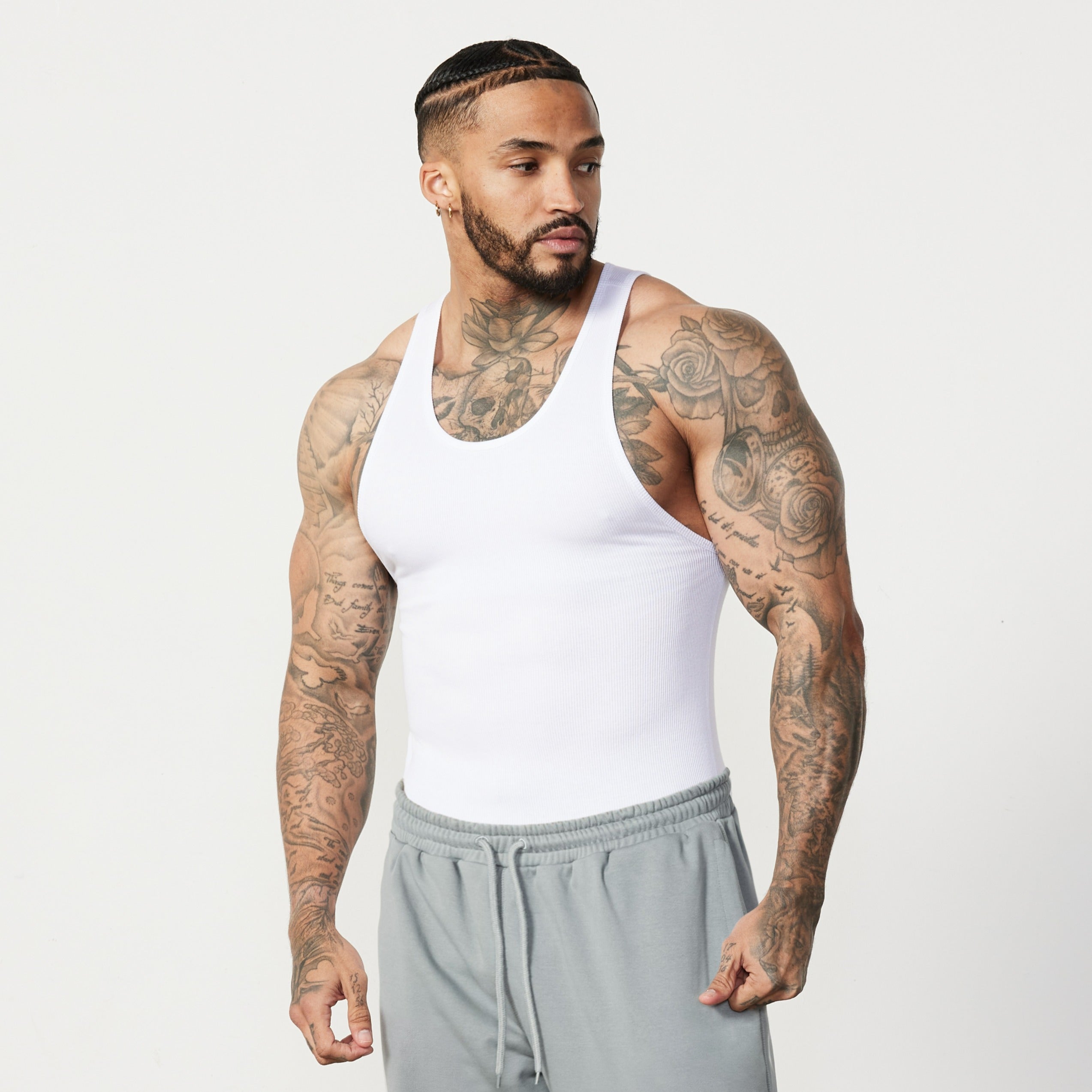 Vanquish White Ribbed Fitted Tank