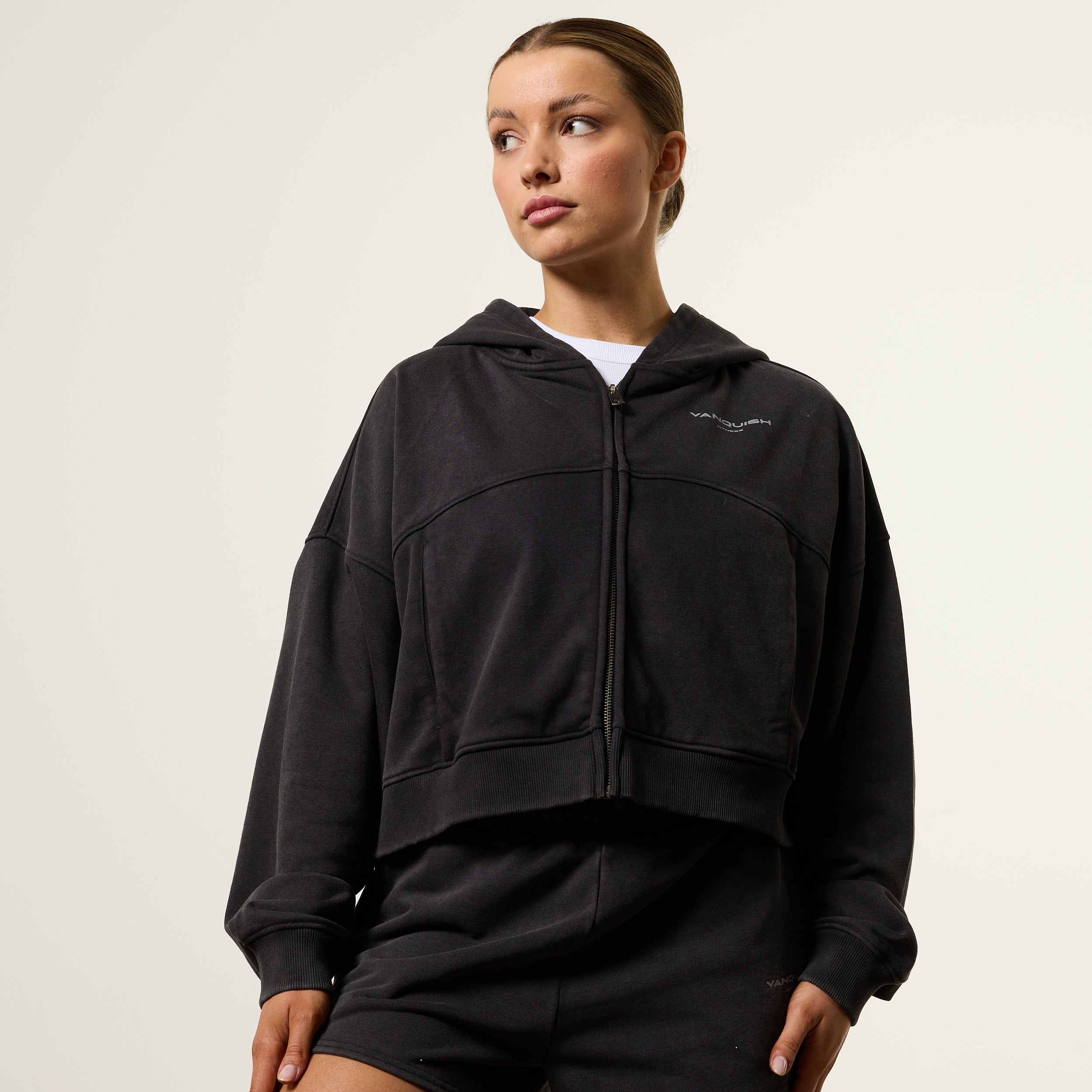 Vanquish Washed Black Full Zip Cropped Hoodie