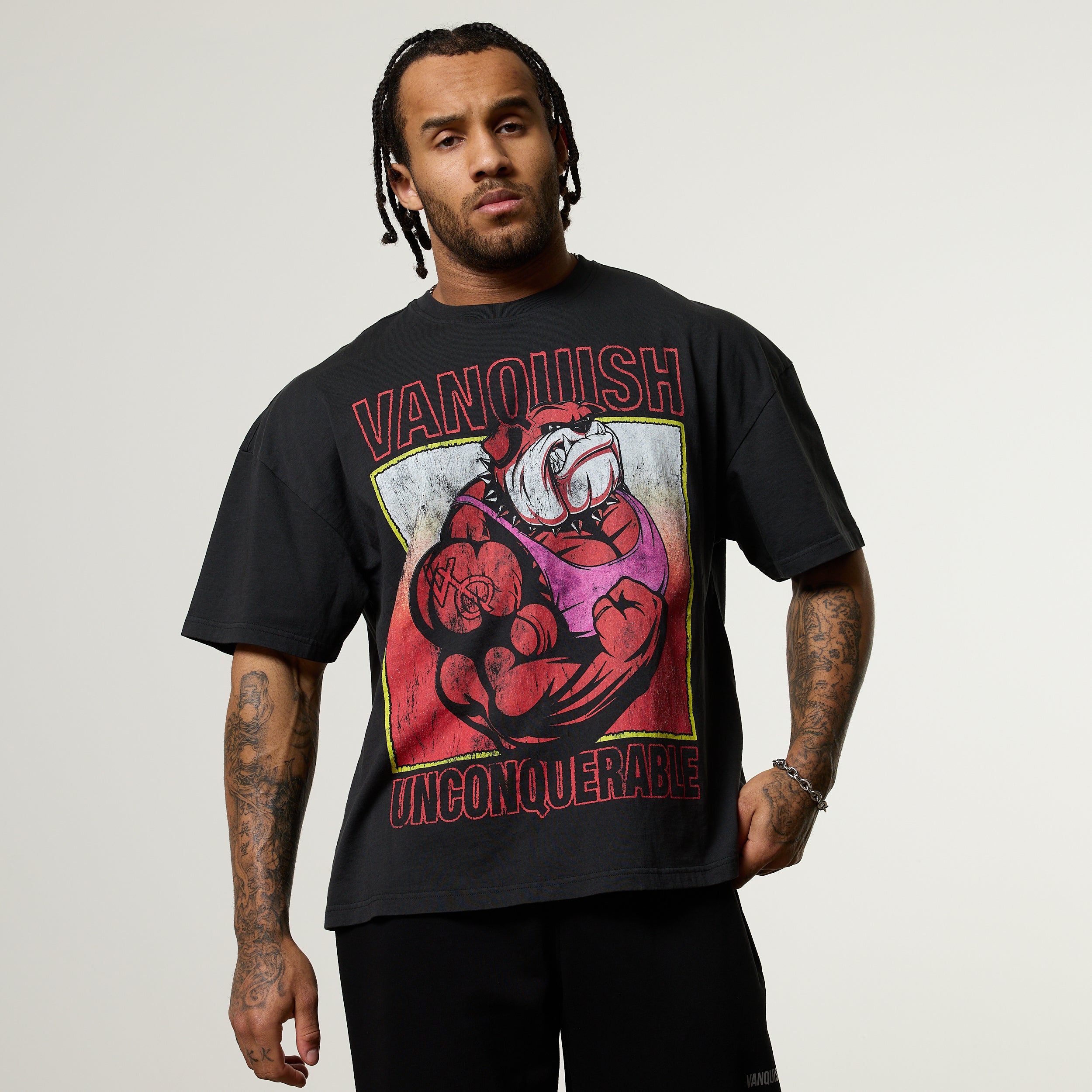 Vanquish Obsidian Black Bulldog Oversized Boxy T Shirt