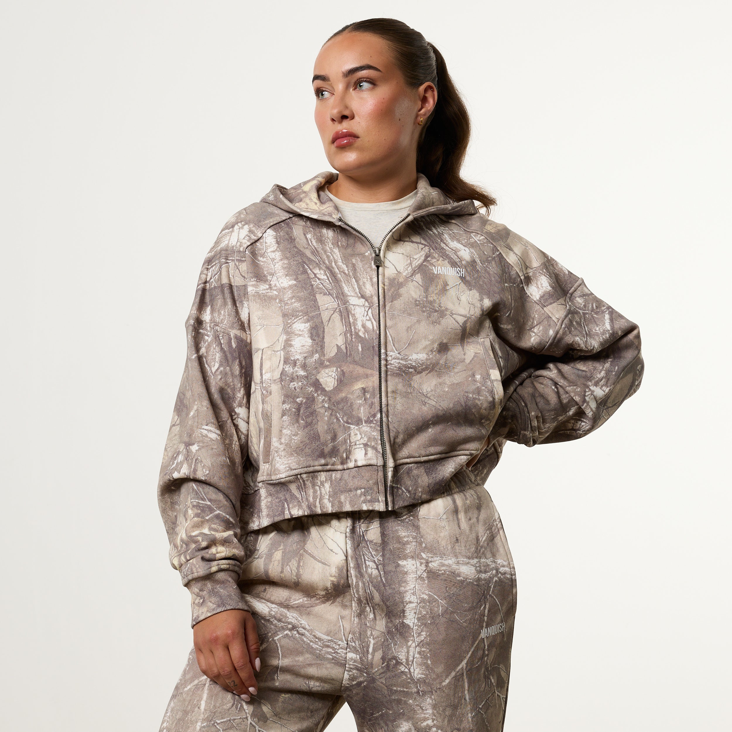 WOMENS CAMO OVERSIZED CROPPED HOODIE