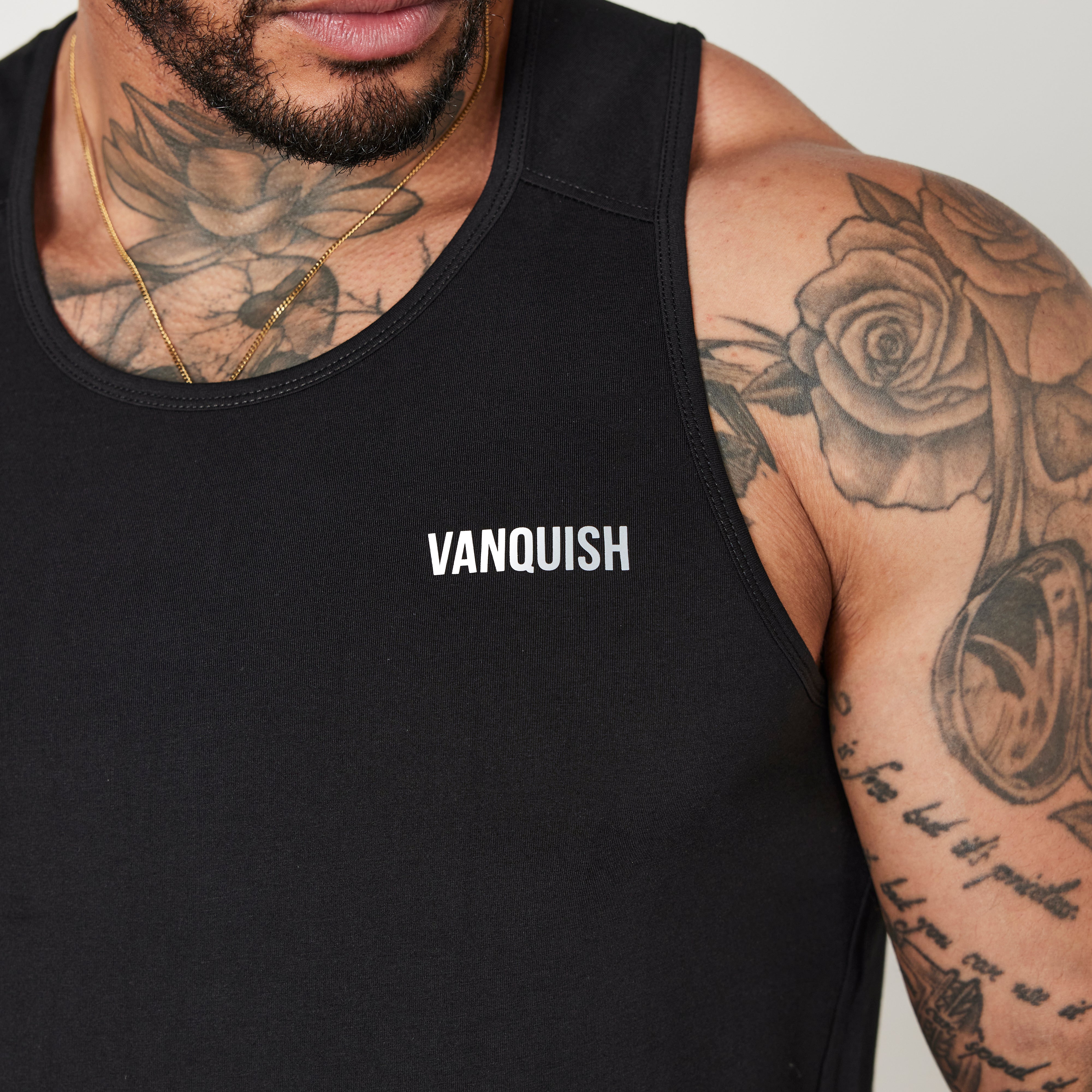 Vanquish Essential Black Reflective Regular Fit Tank Top