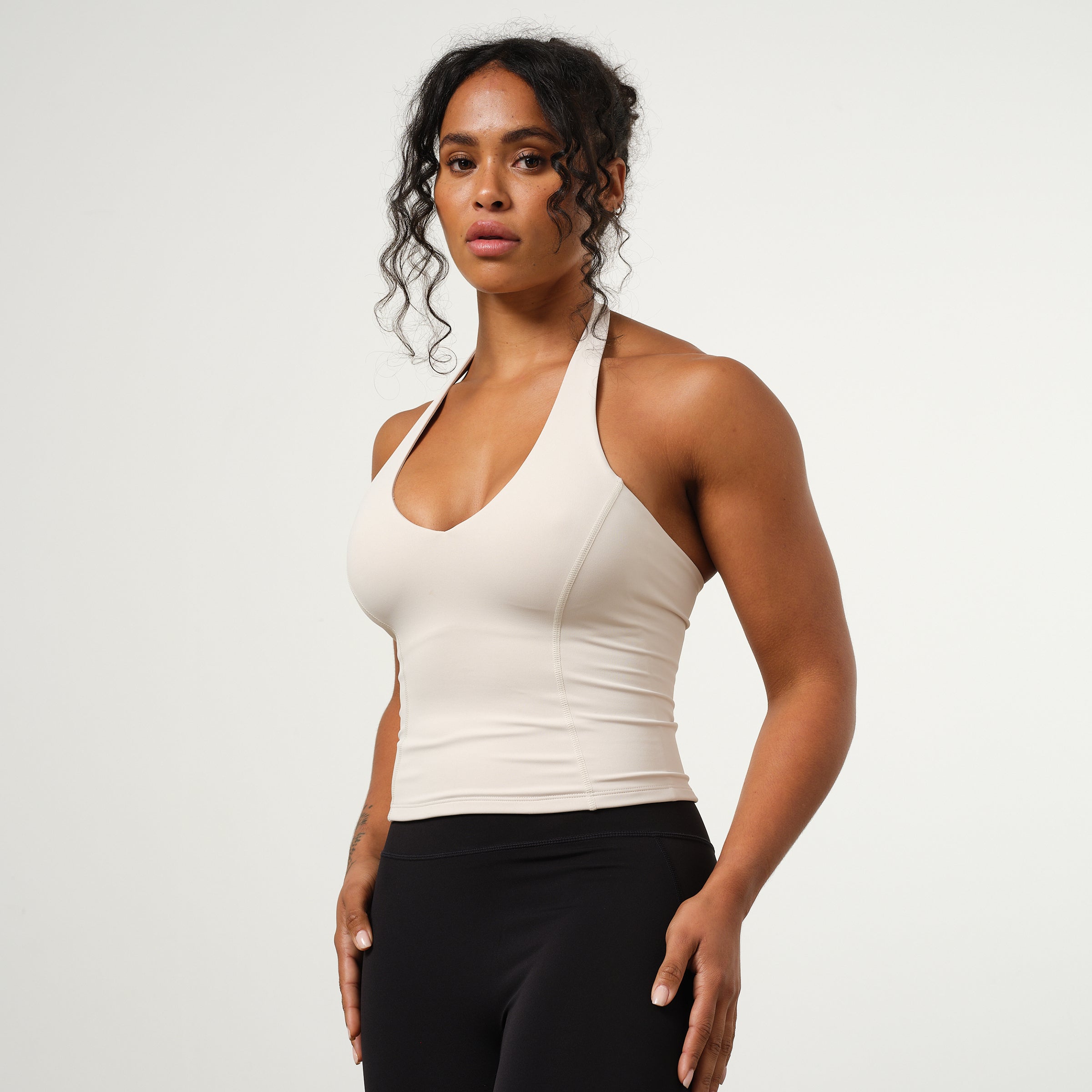 VANQUISH ENHANCE NUDE HALTER NECK TOP