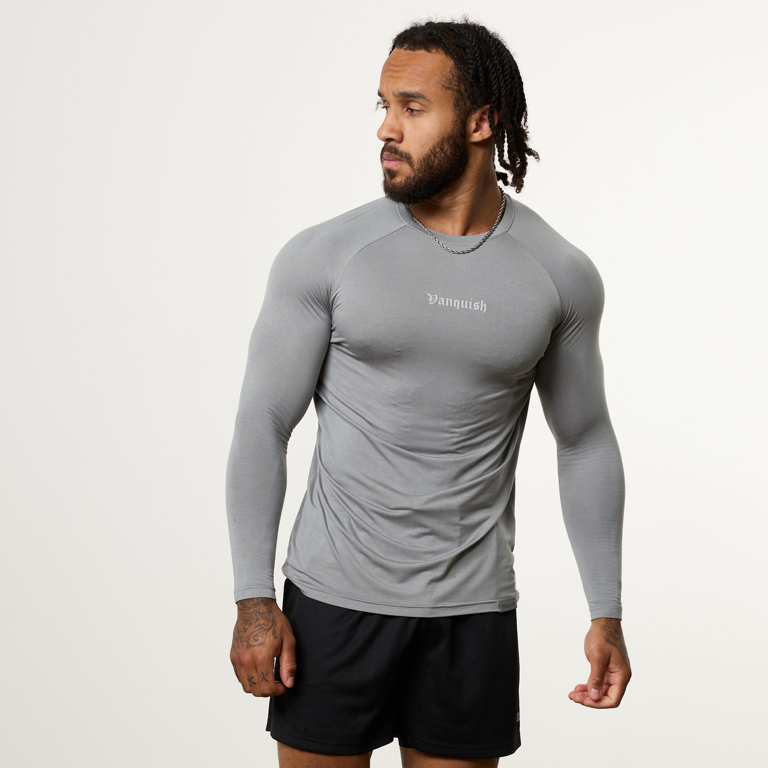 Vanquish Ultra Soft Steel Grey Long Sleeve Slim Fit T Shirt