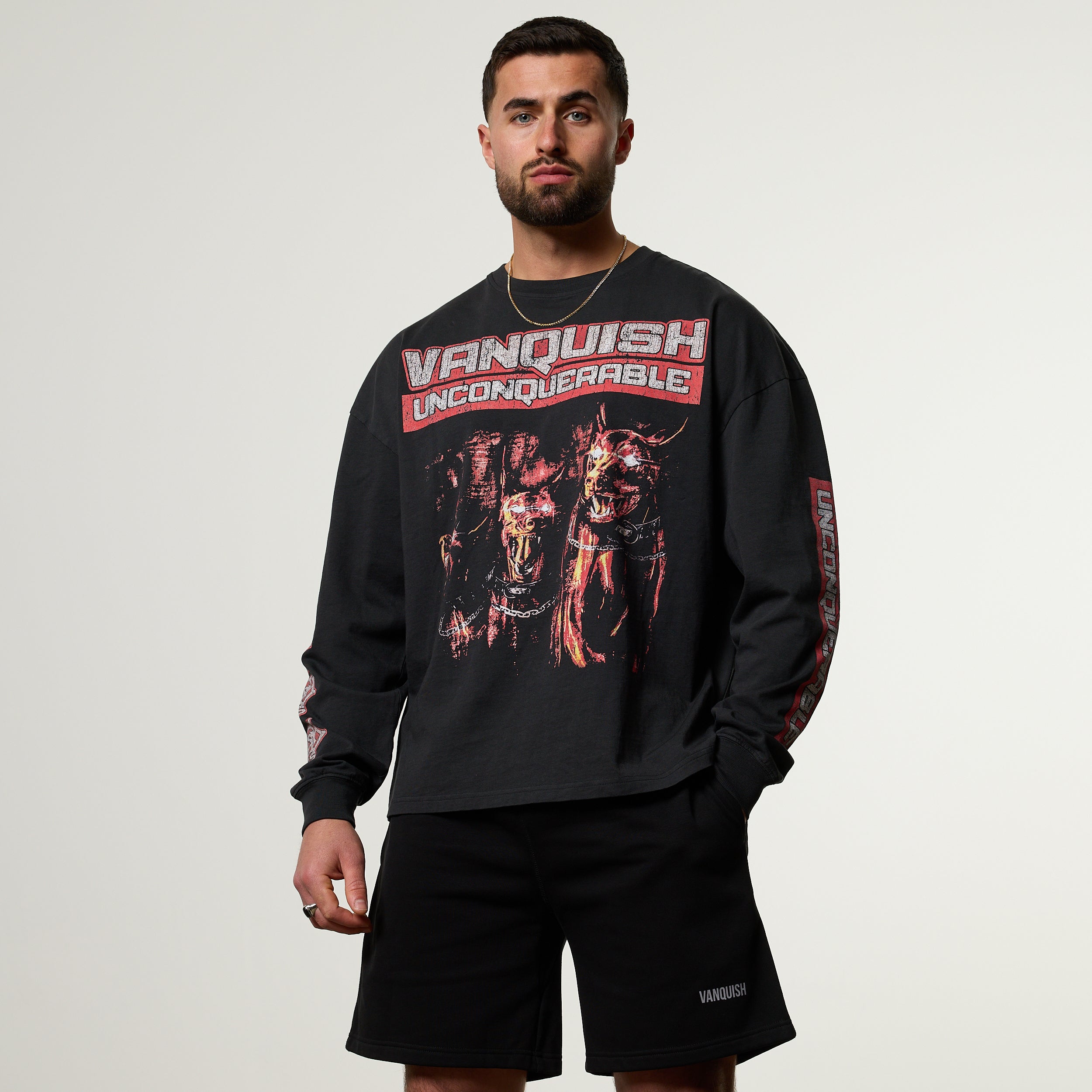 Vanquish Obsidian Black Dobermann Oversized Long Sleeve Boxy T Shirt