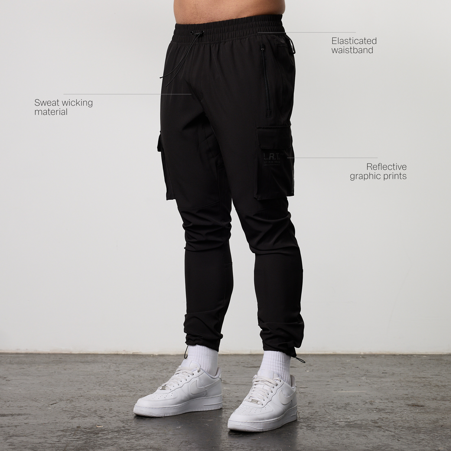 LRT Black Performance Tapered Cargo Pants
