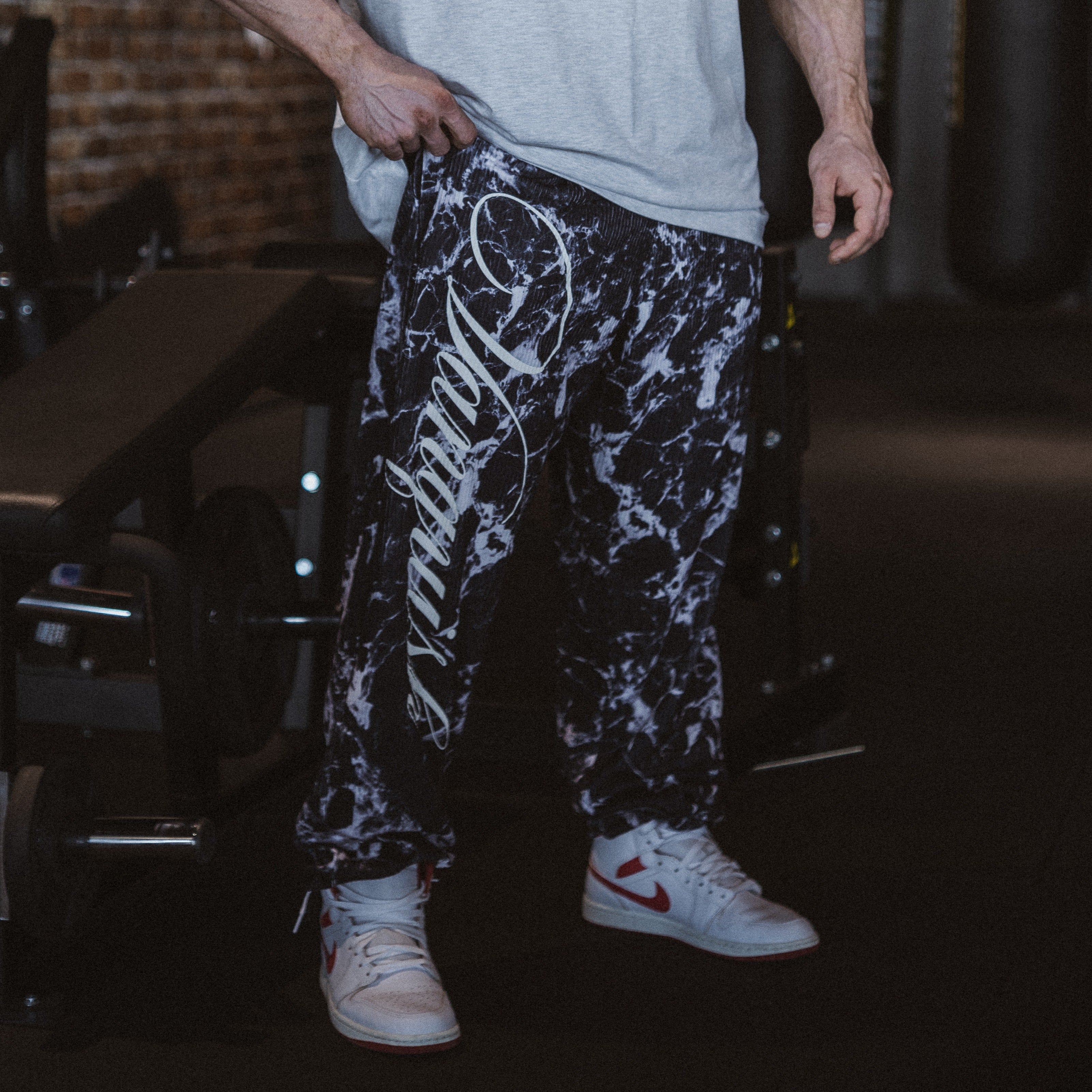 Vanquish x JBeast Black Marble Bodybuilding Baggy Pants