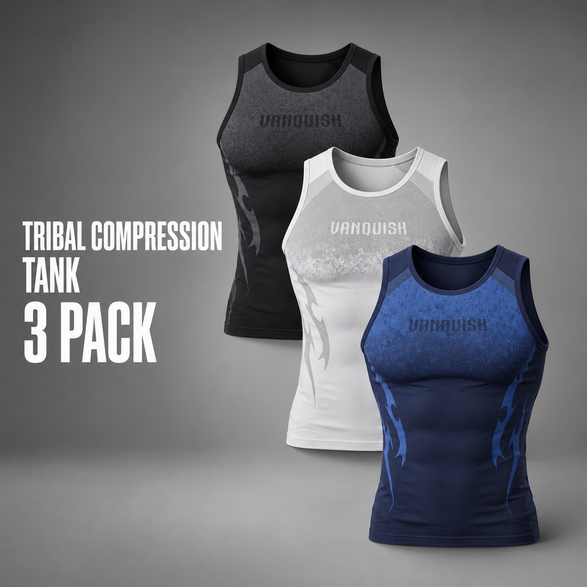 Tribal Compression Tank Multi 3 Pack - Black, Navy, Light Grey