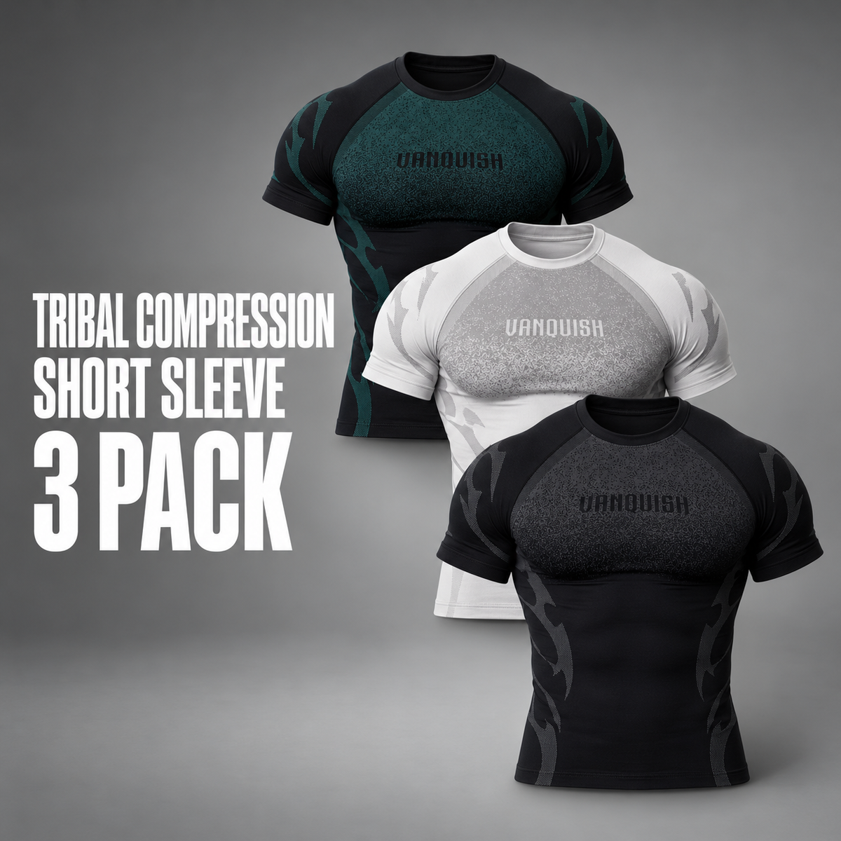 Tribal Compression Short Sleeve Multi 3 Pack - Green, Grey, Black