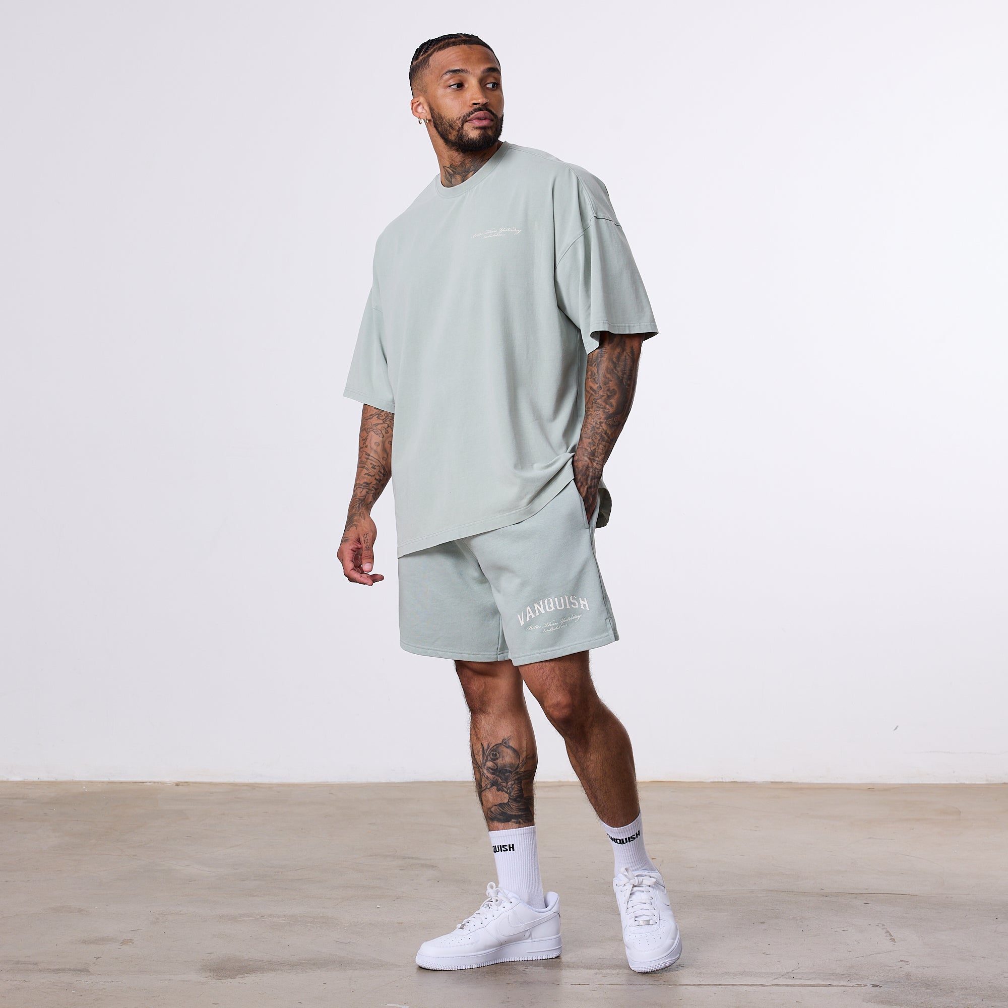 Vanquish Better Than Yesterday Washed Green Sweat Shorts