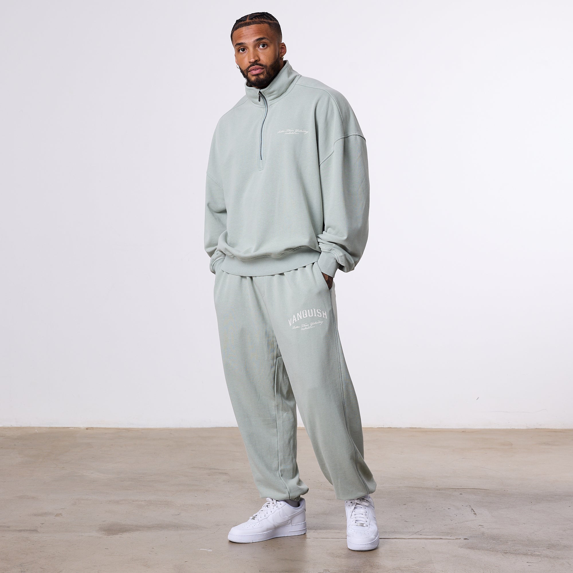 Vanquish Better Than Yesterday Washed Green Quarter Zip Sweater