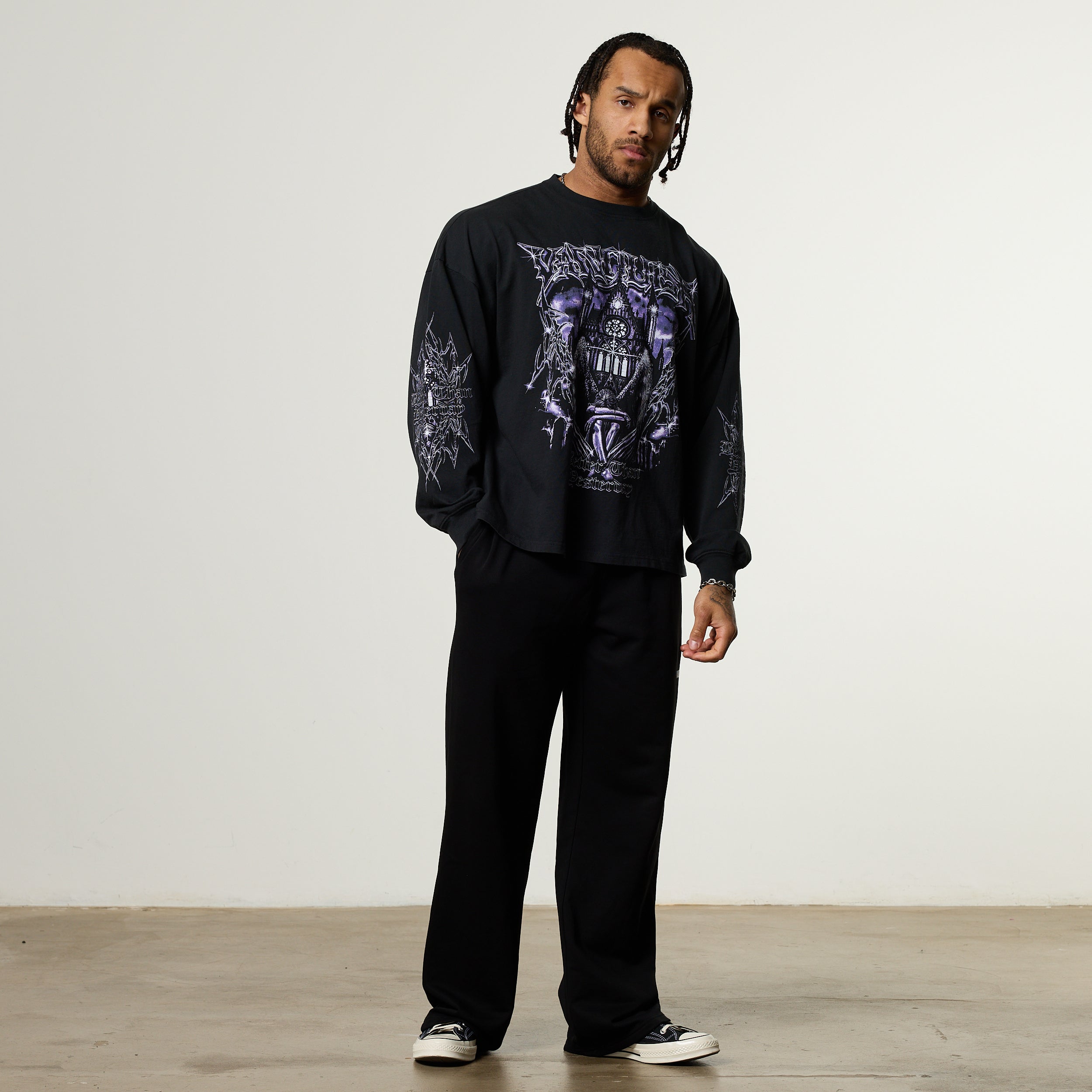 Vanquish Obsidian Black Angel Oversized Boxy Long Sleeve T Shirt