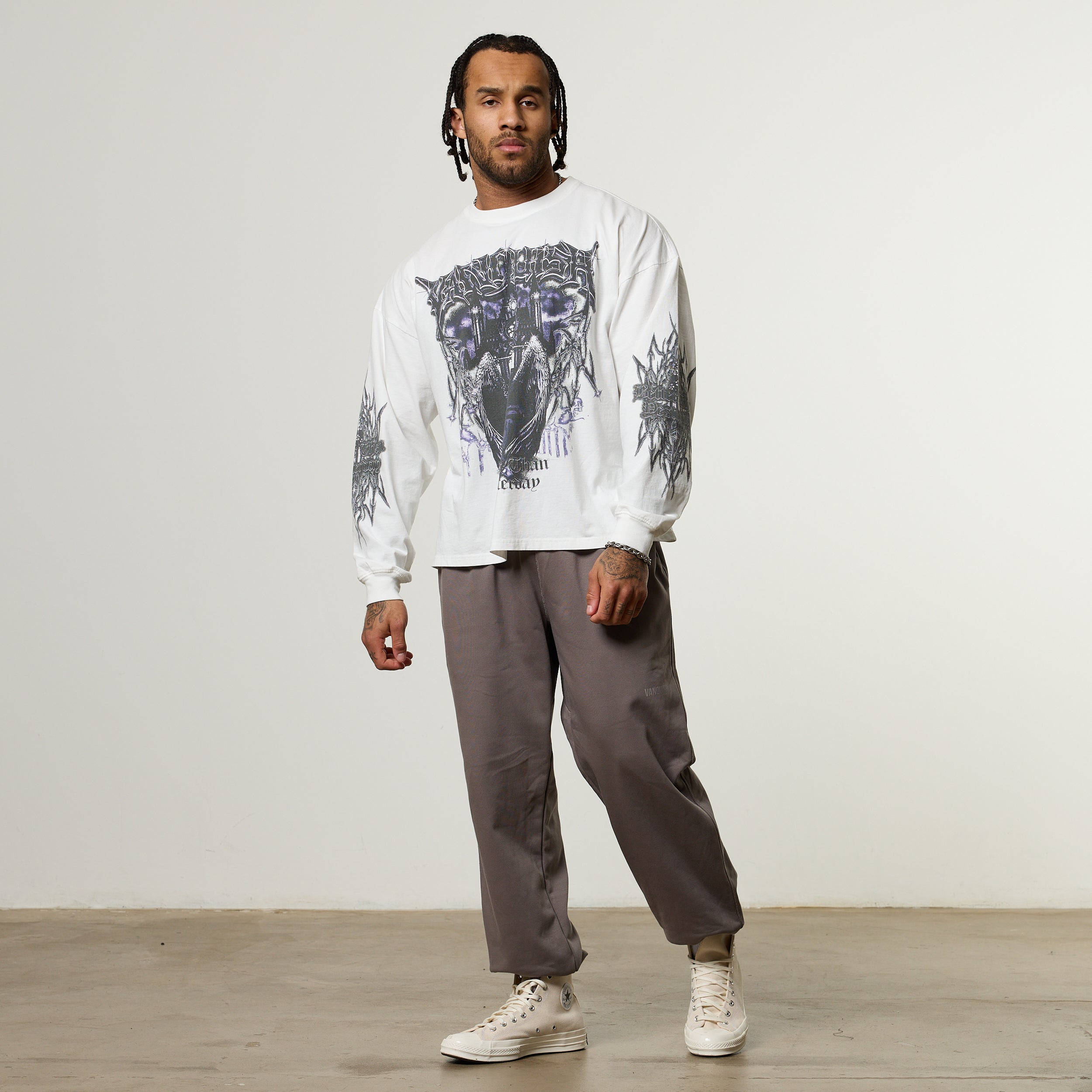Vanquish Obsidian White Angel Oversized Boxy Long Sleeve T Shirt