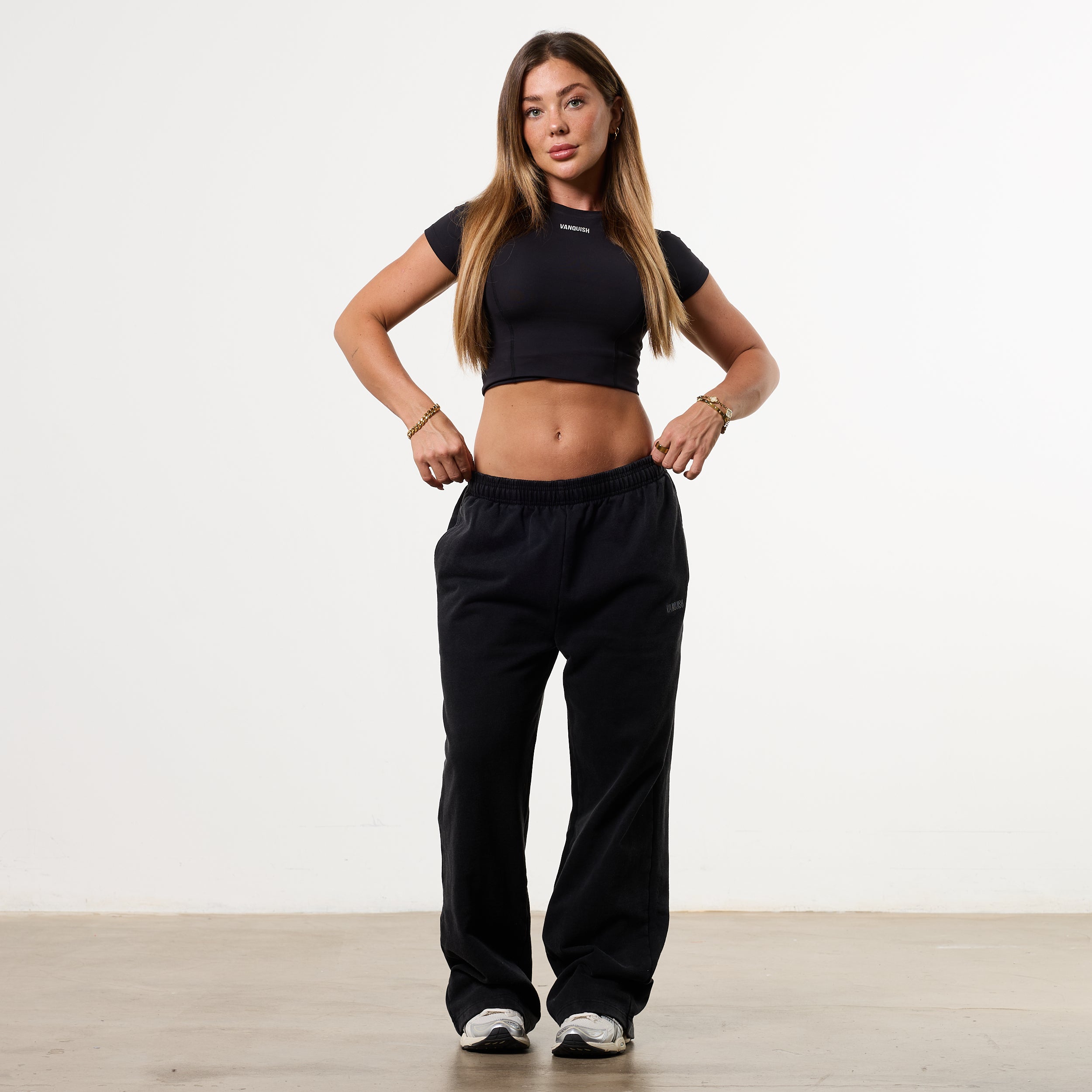 WOMENS WASHED BLACK HEAVY WEIGHT STRAIGHT LEG SWEATPANTS PETITE