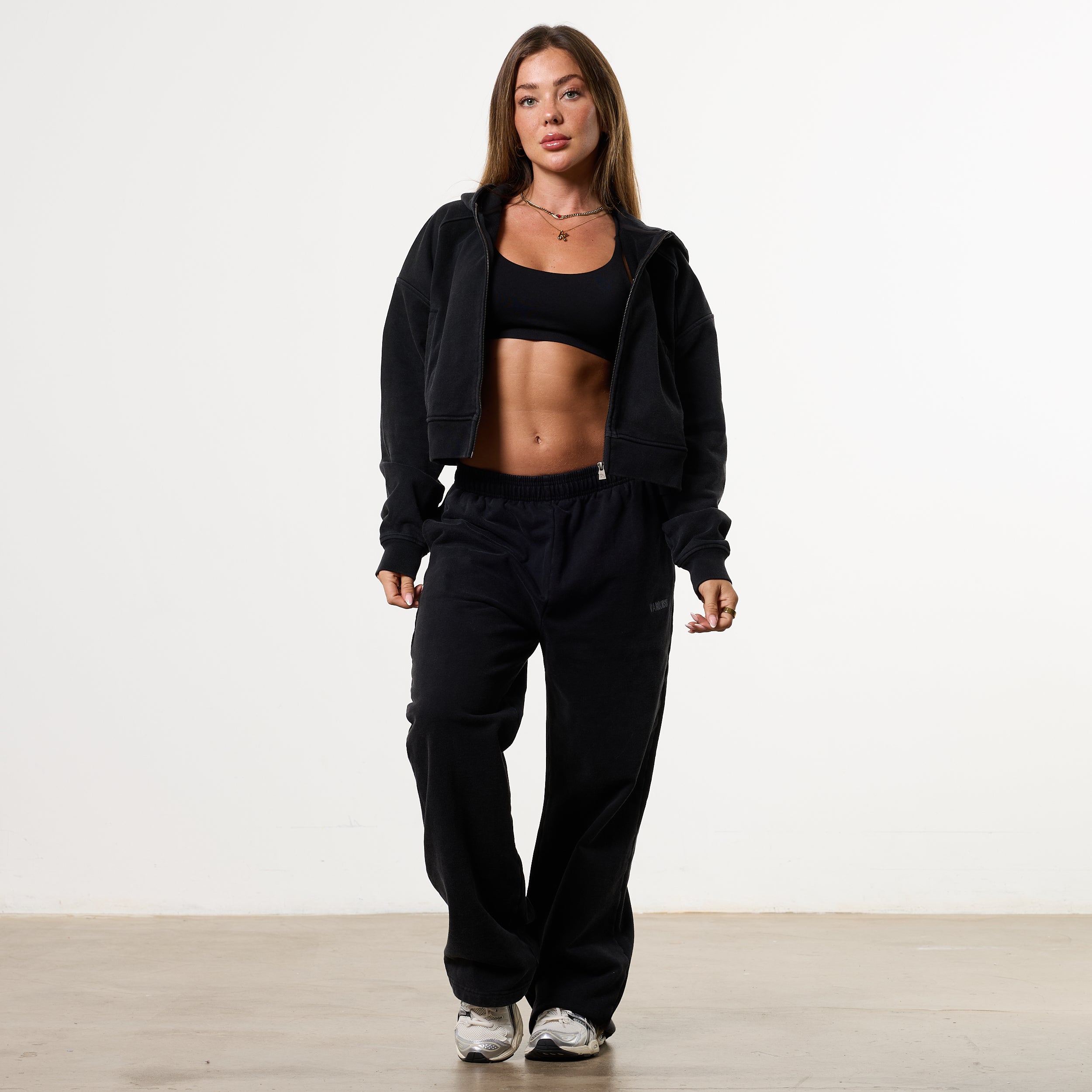 WOMENS WASHED BLACK HEAVY WEIGHT OVERSIZED ZIP HOODIE