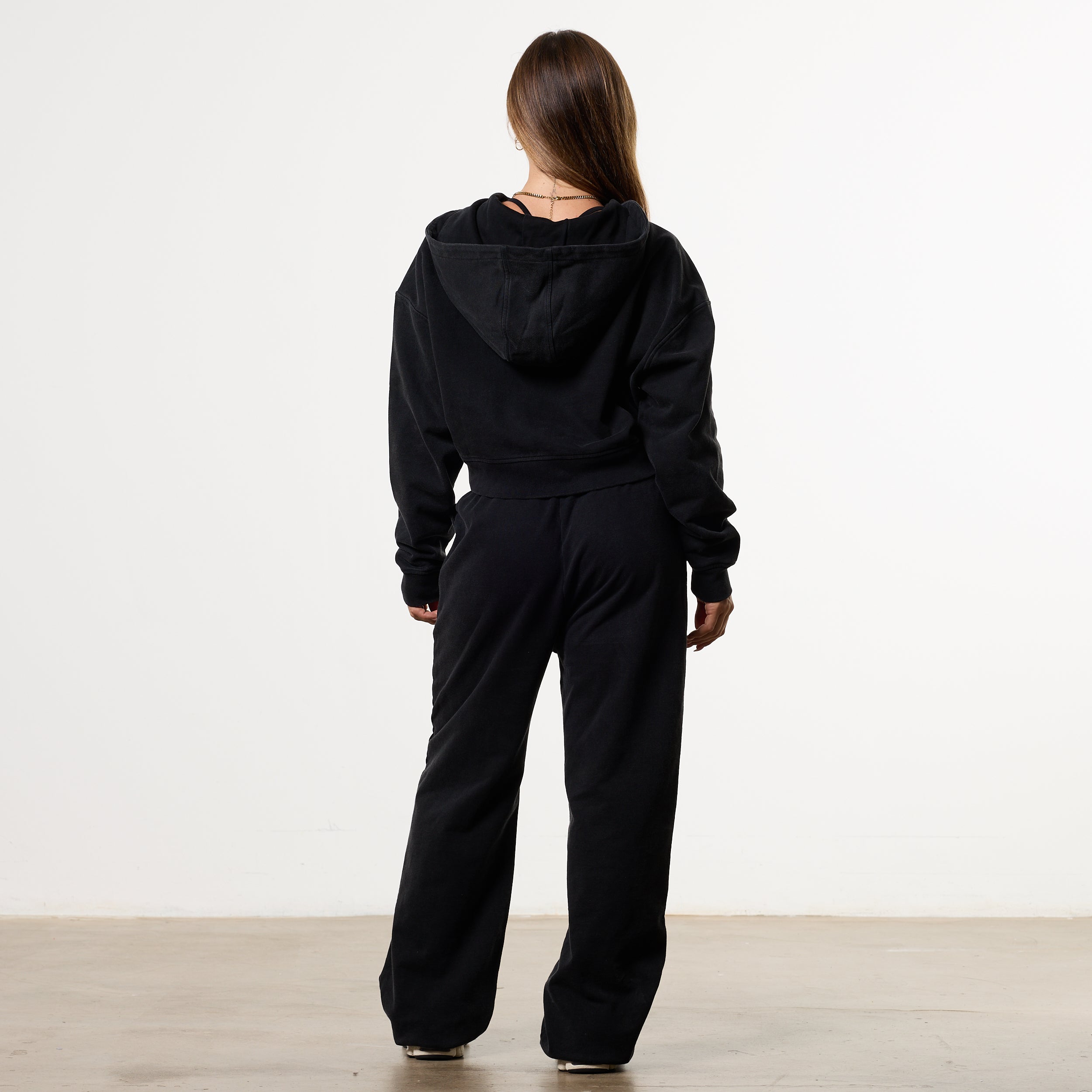 WOMENS WASHED BLACK HEAVY WEIGHT OVERSIZED ZIP HOODIE