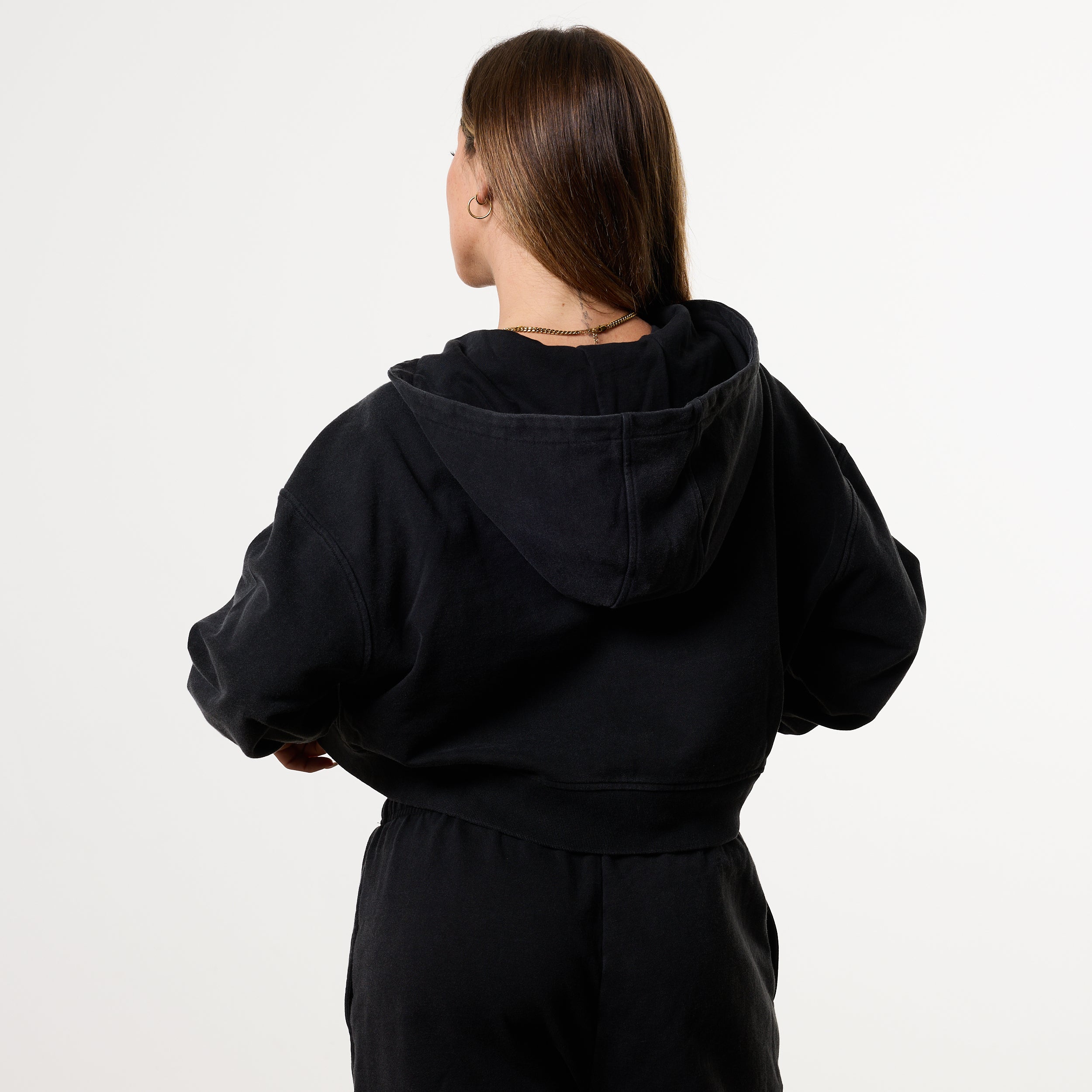 WOMENS WASHED BLACK HEAVY WEIGHT OVERSIZED ZIP HOODIE