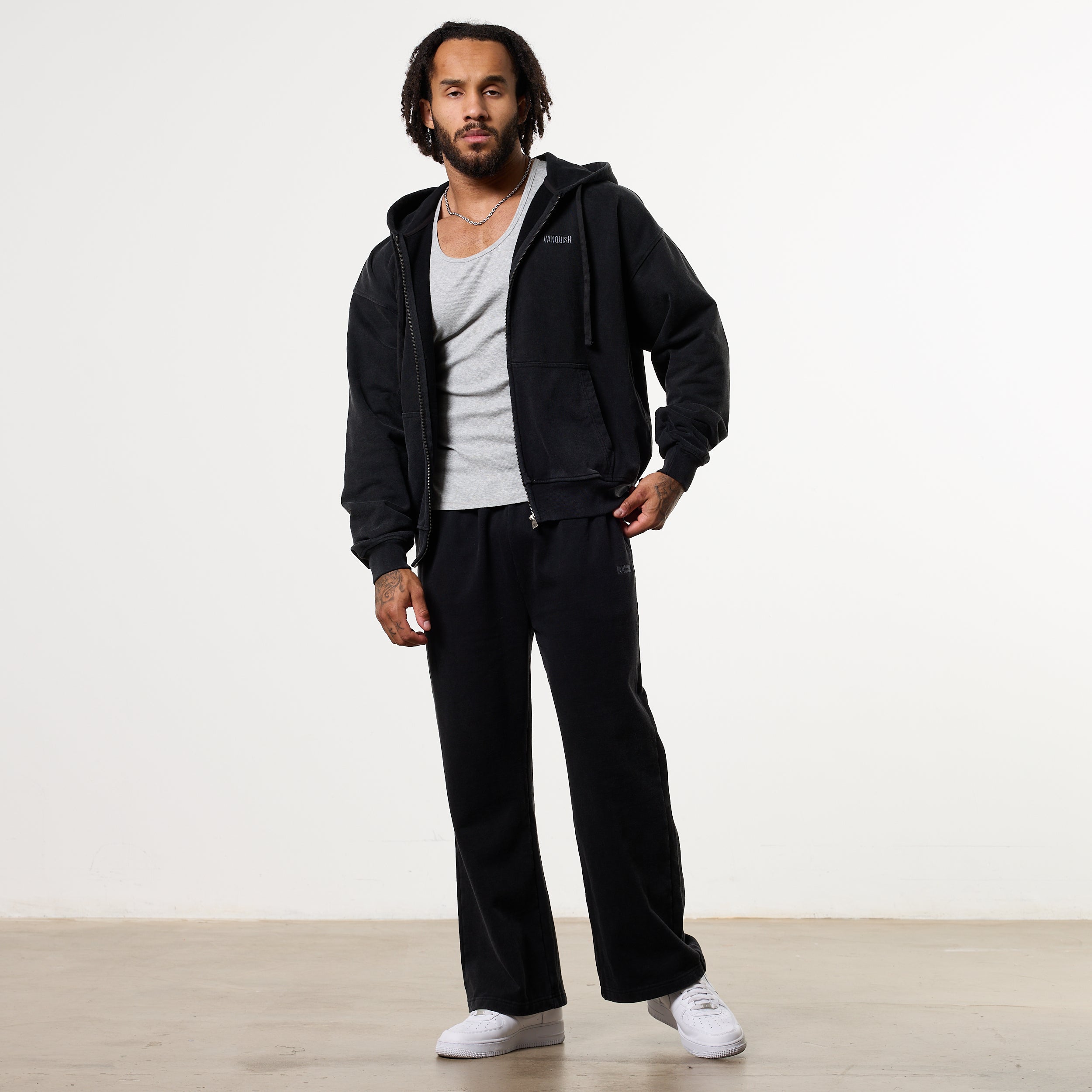 WASHED BLACK HEAVY WEIGHT OVERSIZED ZIP HOODIE