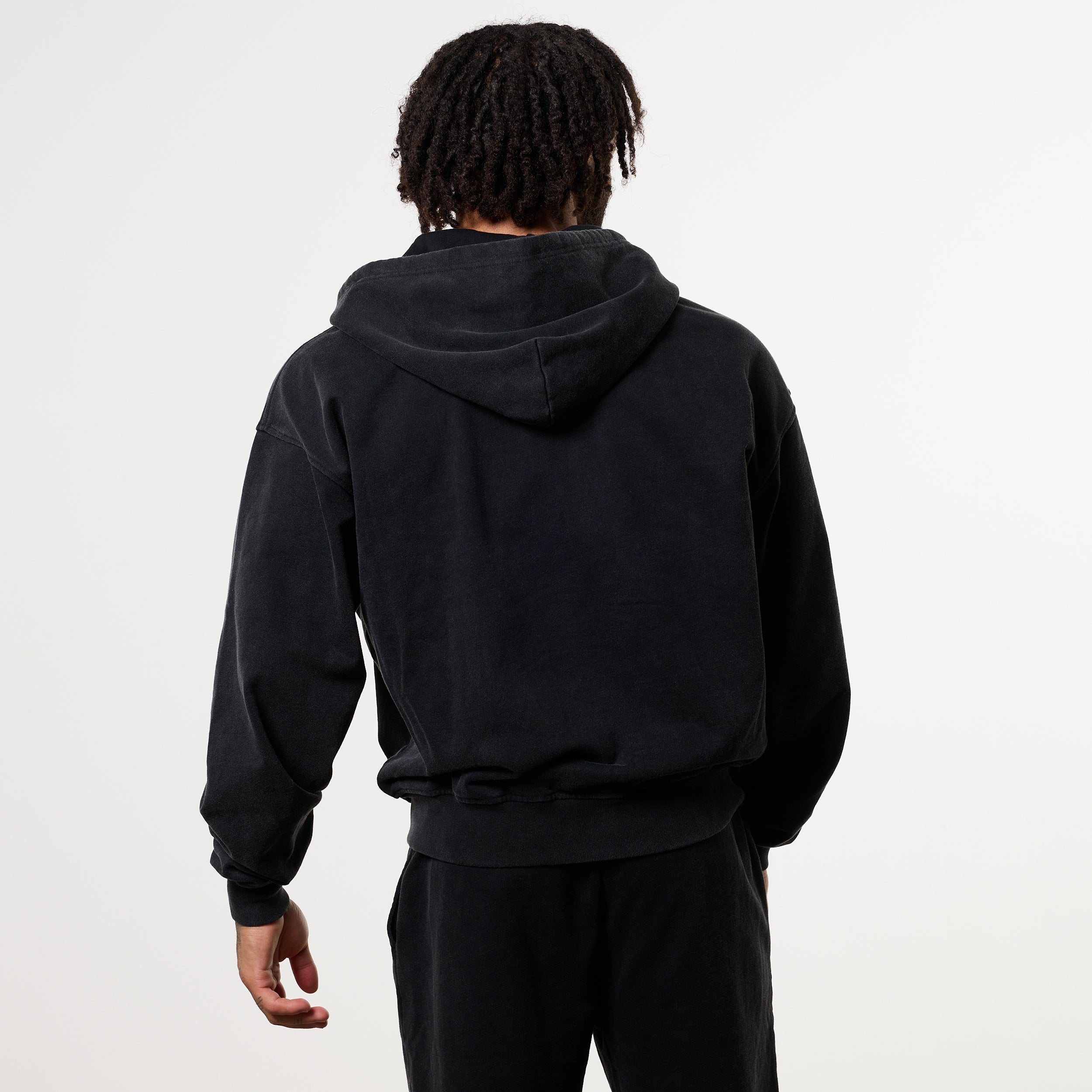 WASHED BLACK HEAVY WEIGHT OVERSIZED ZIP HOODIE
