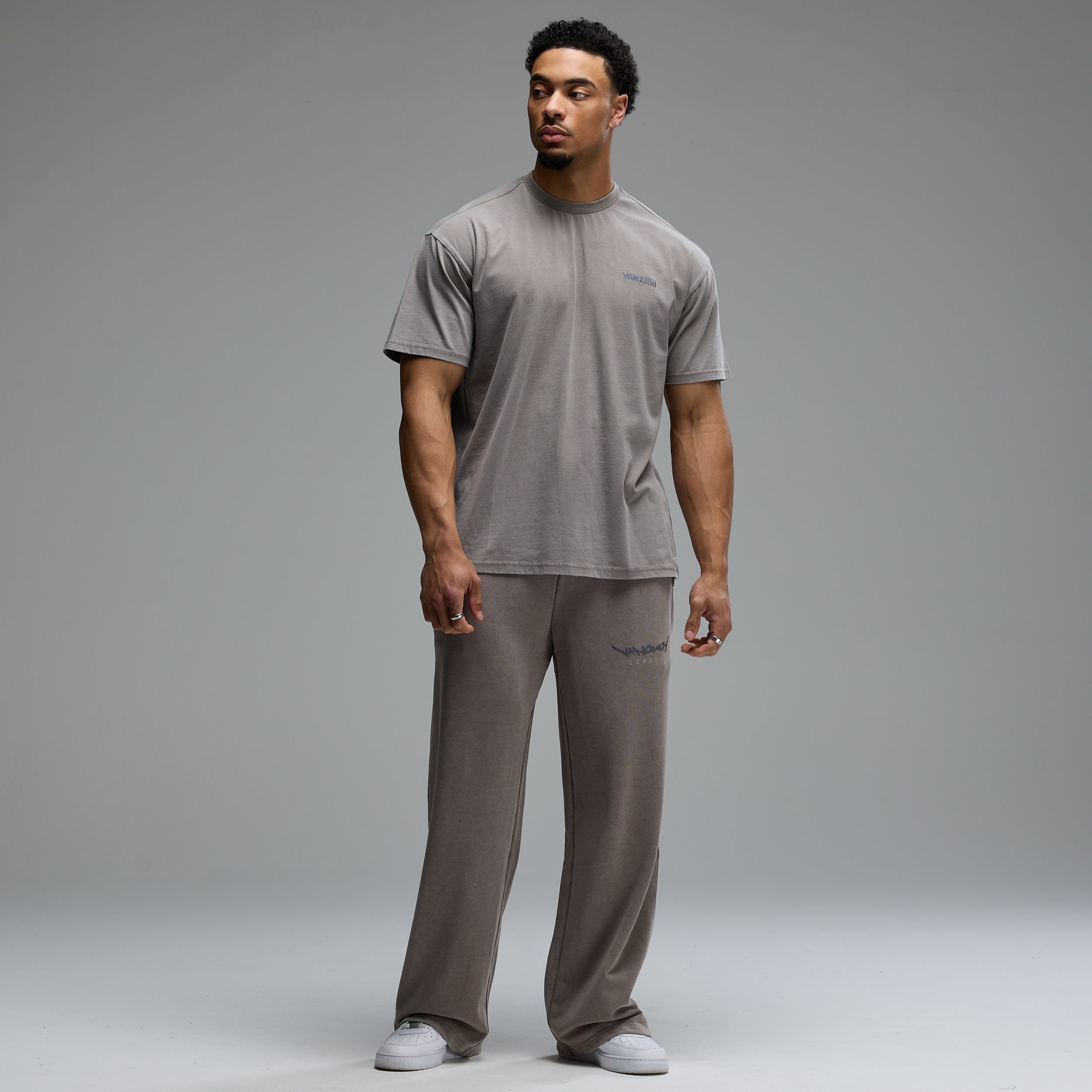 GRAFFITI WASHED MUSHROOM STRAIGHT LEG SWEATPANTS