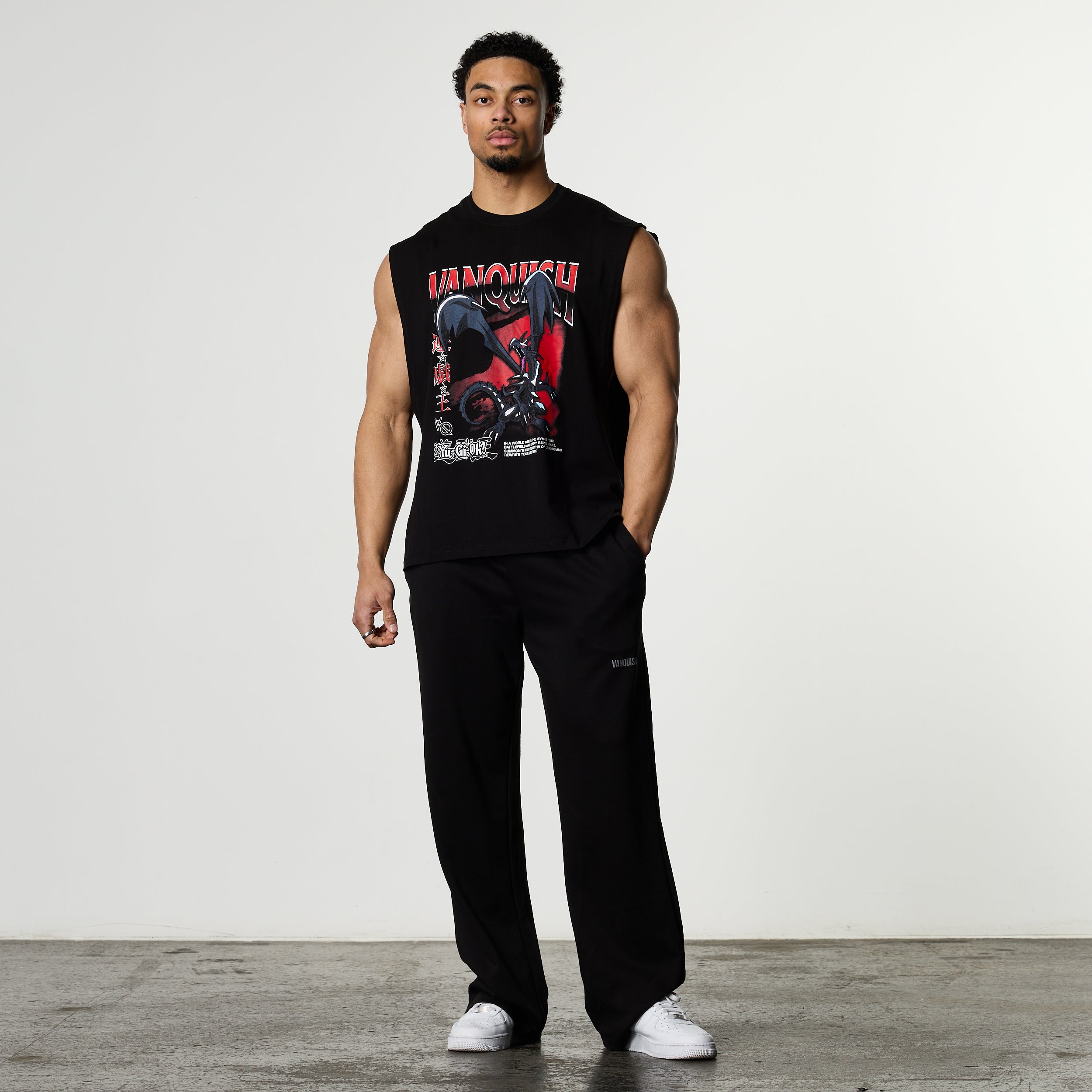 YU-GI-OH! RED EYES BLACK DRAGON BLACK BOXY SLEEVELESS T SHIRT
