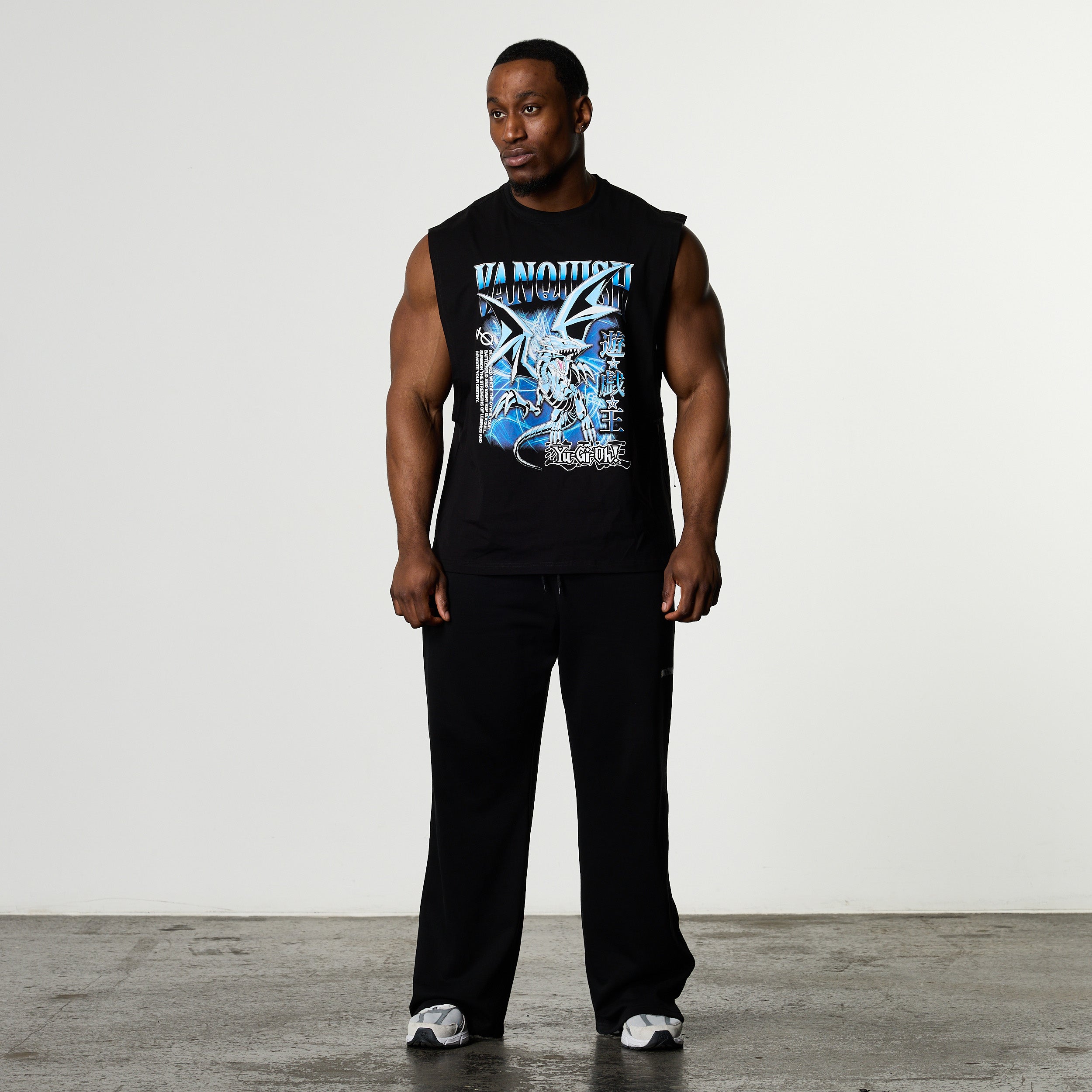 YU-GI-OH! BLUE EYES WHITE DRAGON BLACK BOXY SLEEVELESS T SHIRT