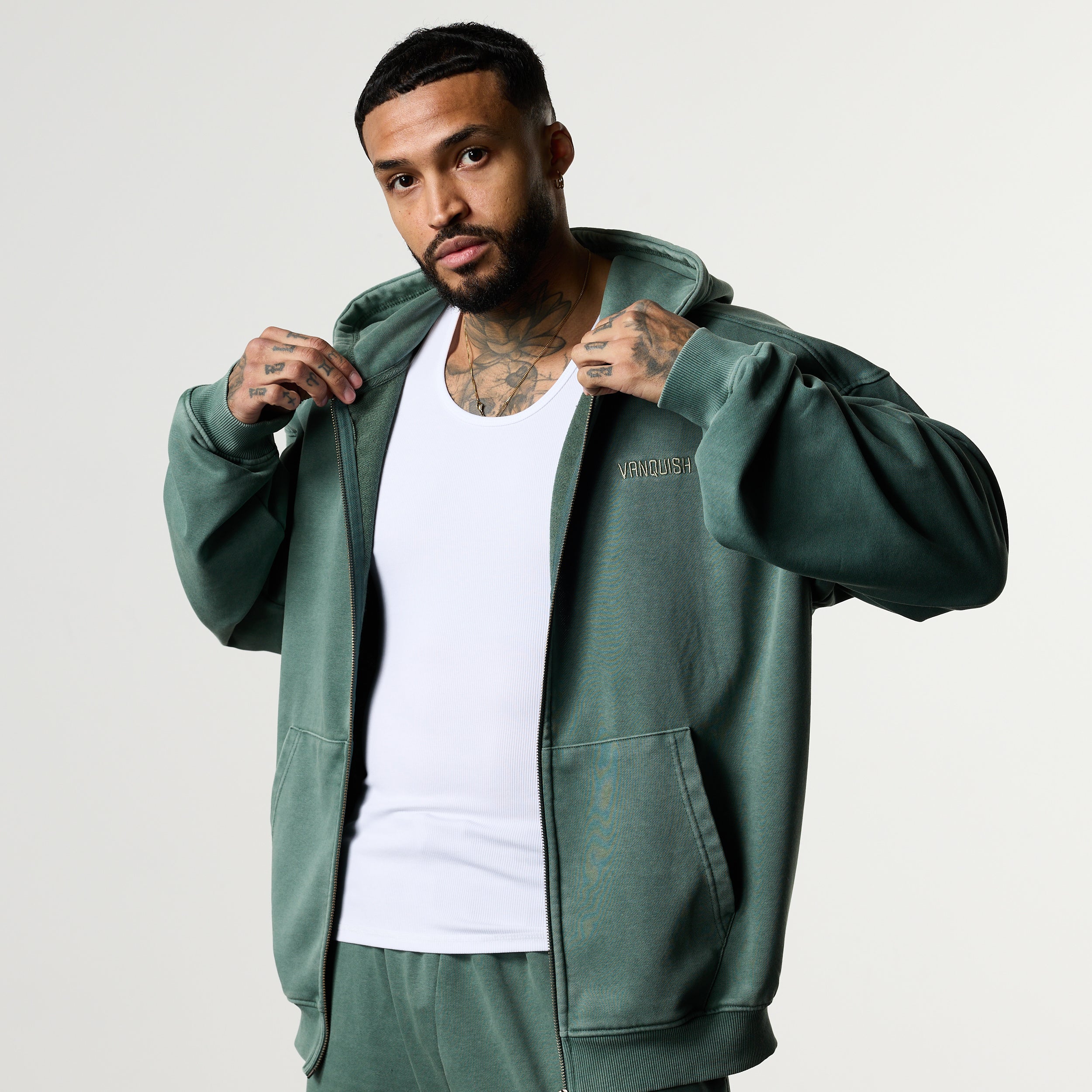 GRAFFITI WASHED SAGE ZIP HOODIE