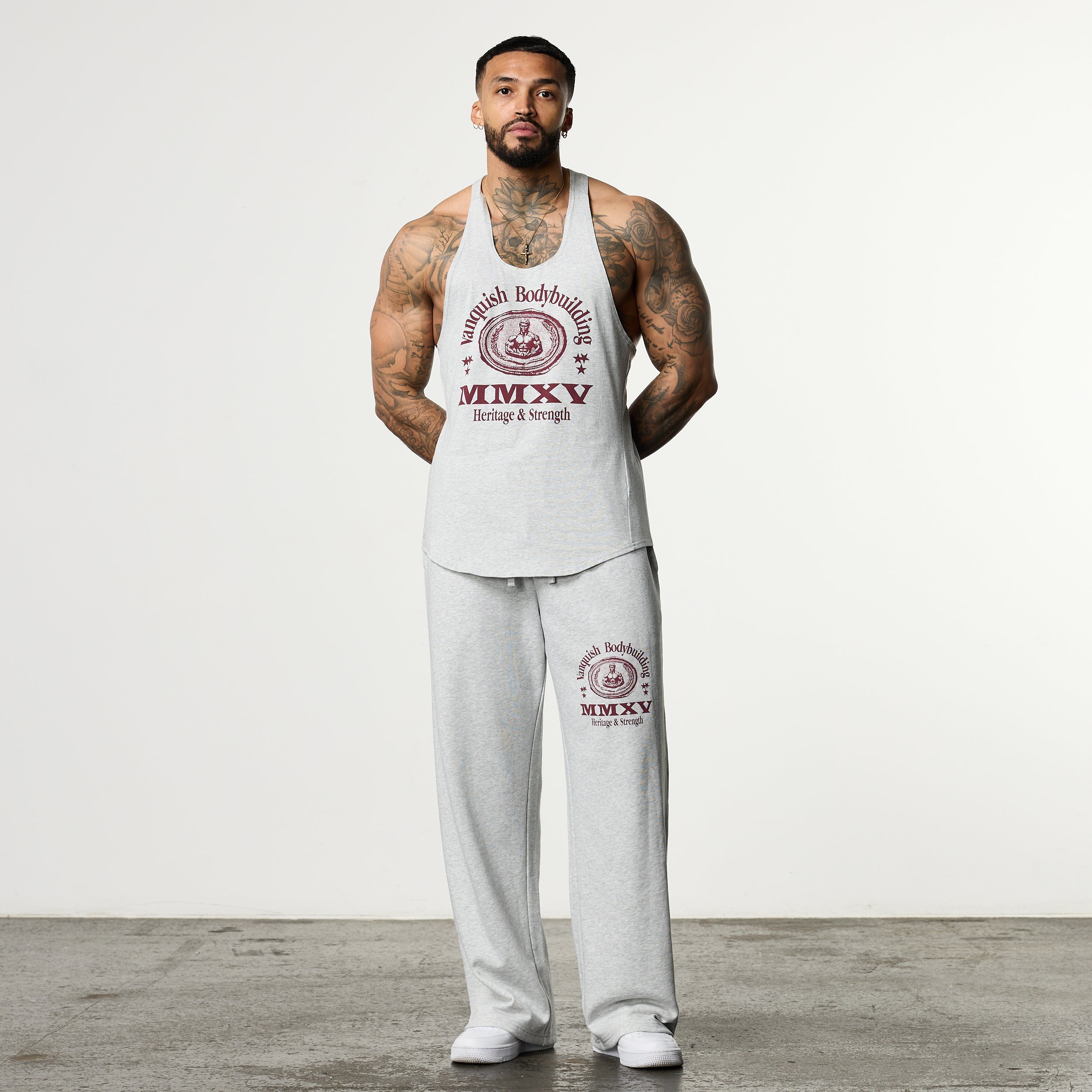 HERITAGE AND STRENGTH GREY STRAIGHT LEG SWEATPANTS