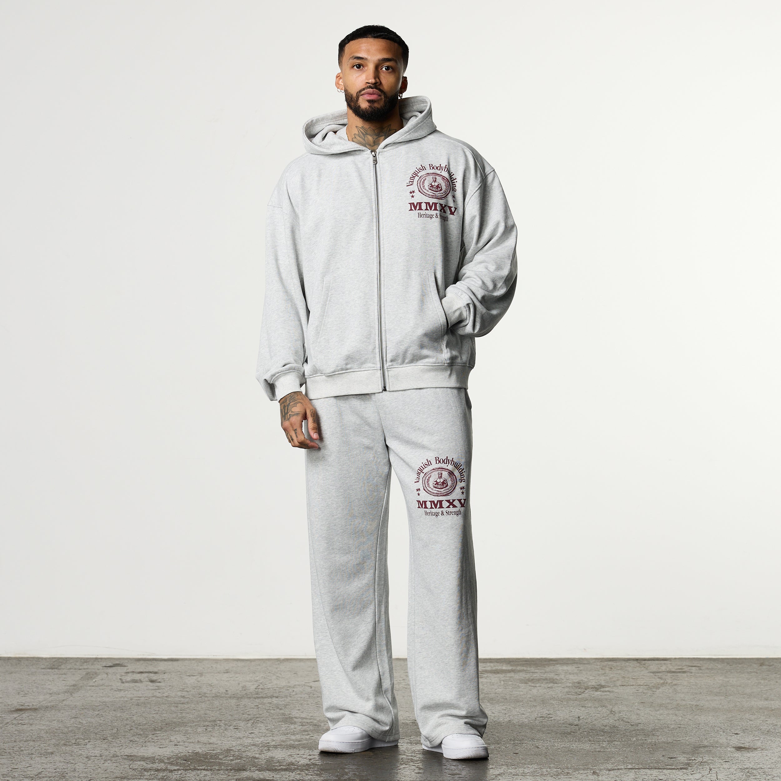 HERITAGE AND STRENGTH GREY OVERSIZED ZIP HOODIE