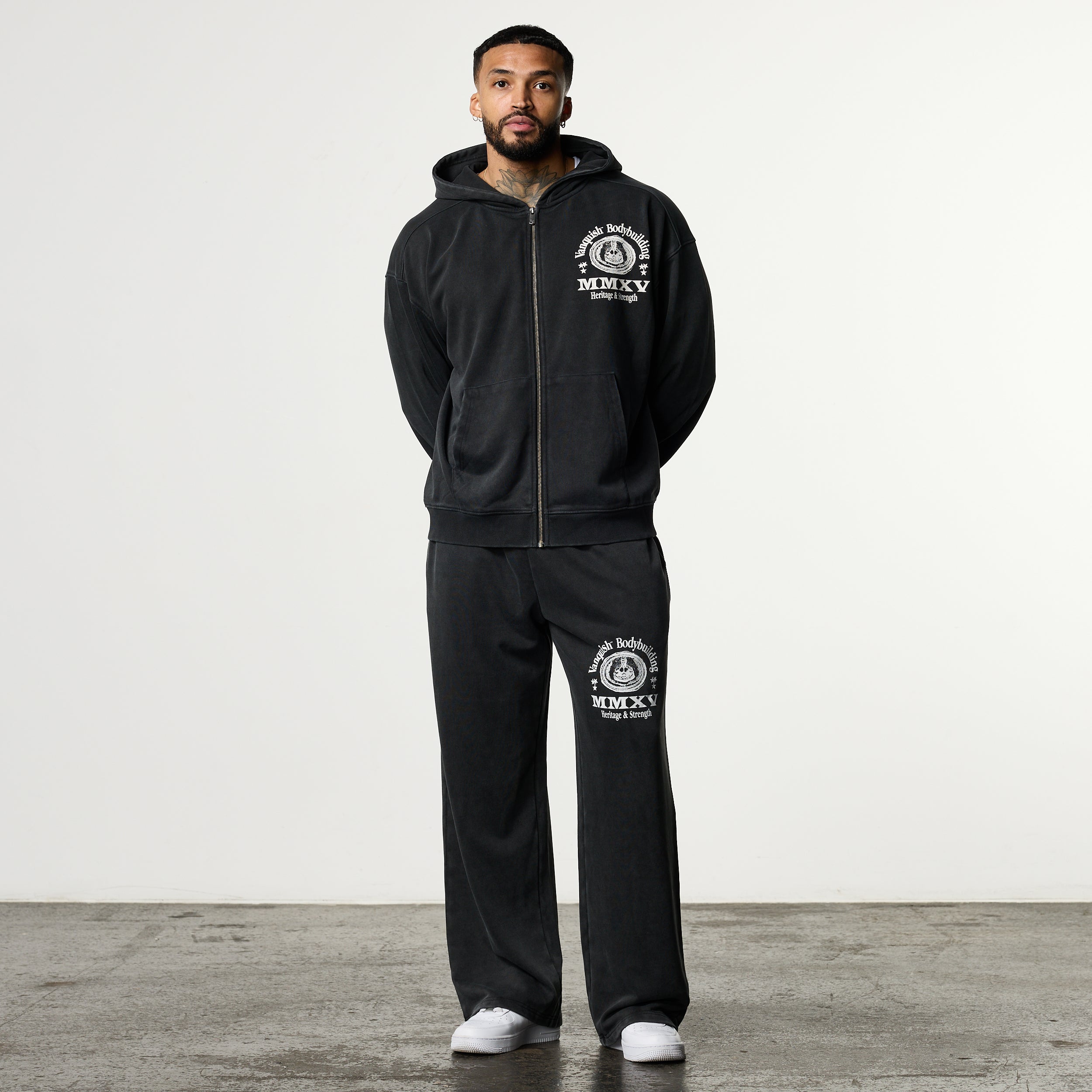 HERITAGE AND STRENGTH BLACK OVERSIZED ZIP HOODIE