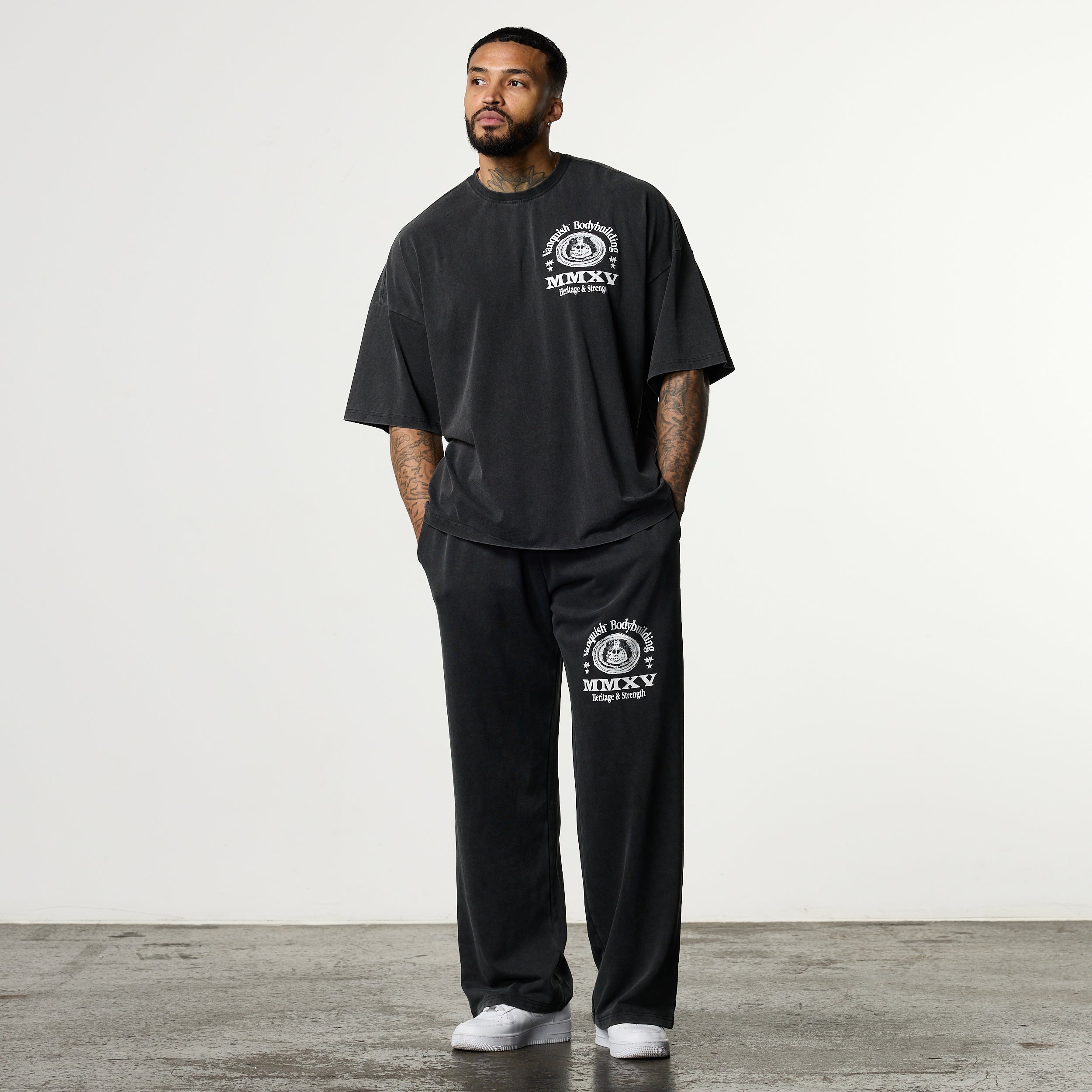 HERITAGE AND STRENGTH BLACK STRAIGHT LEG SWEATPANTS