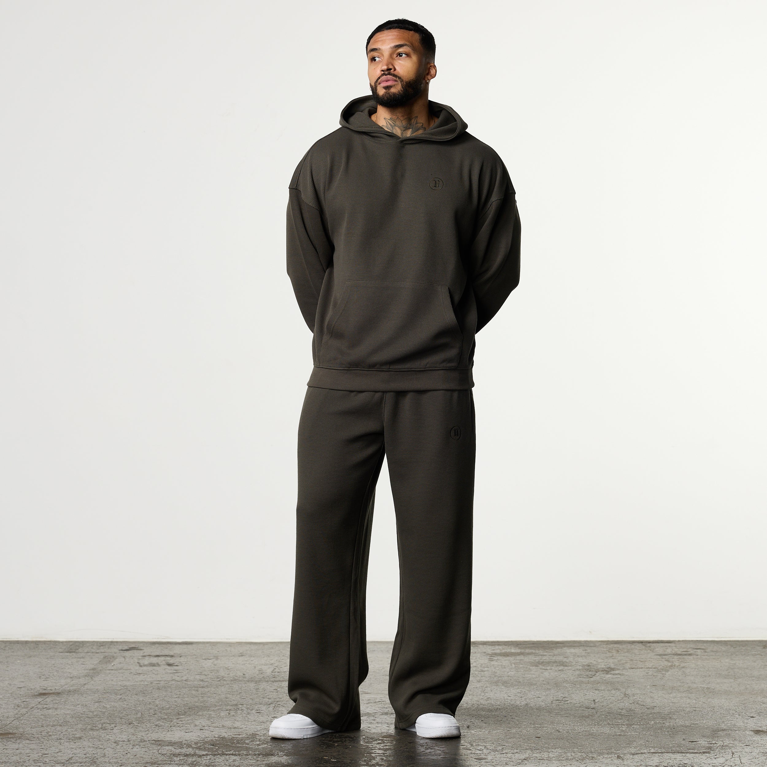 WAFFLE DARK KHAKI STRAIGHT LEG SWEATPANTS