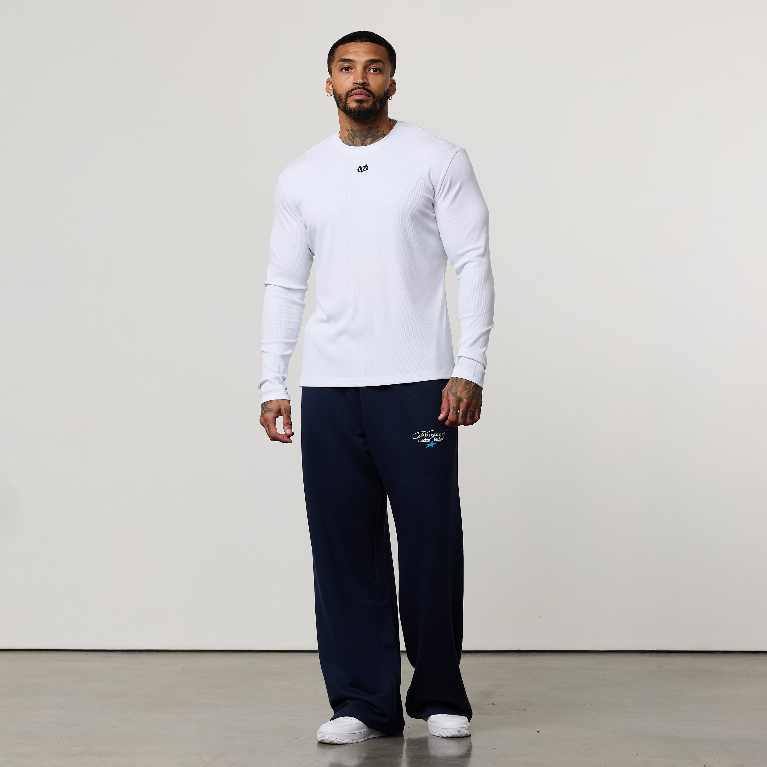 MONOGRAM RIB WHITE SLIM FIT LONG SLEEVE T SHIRT