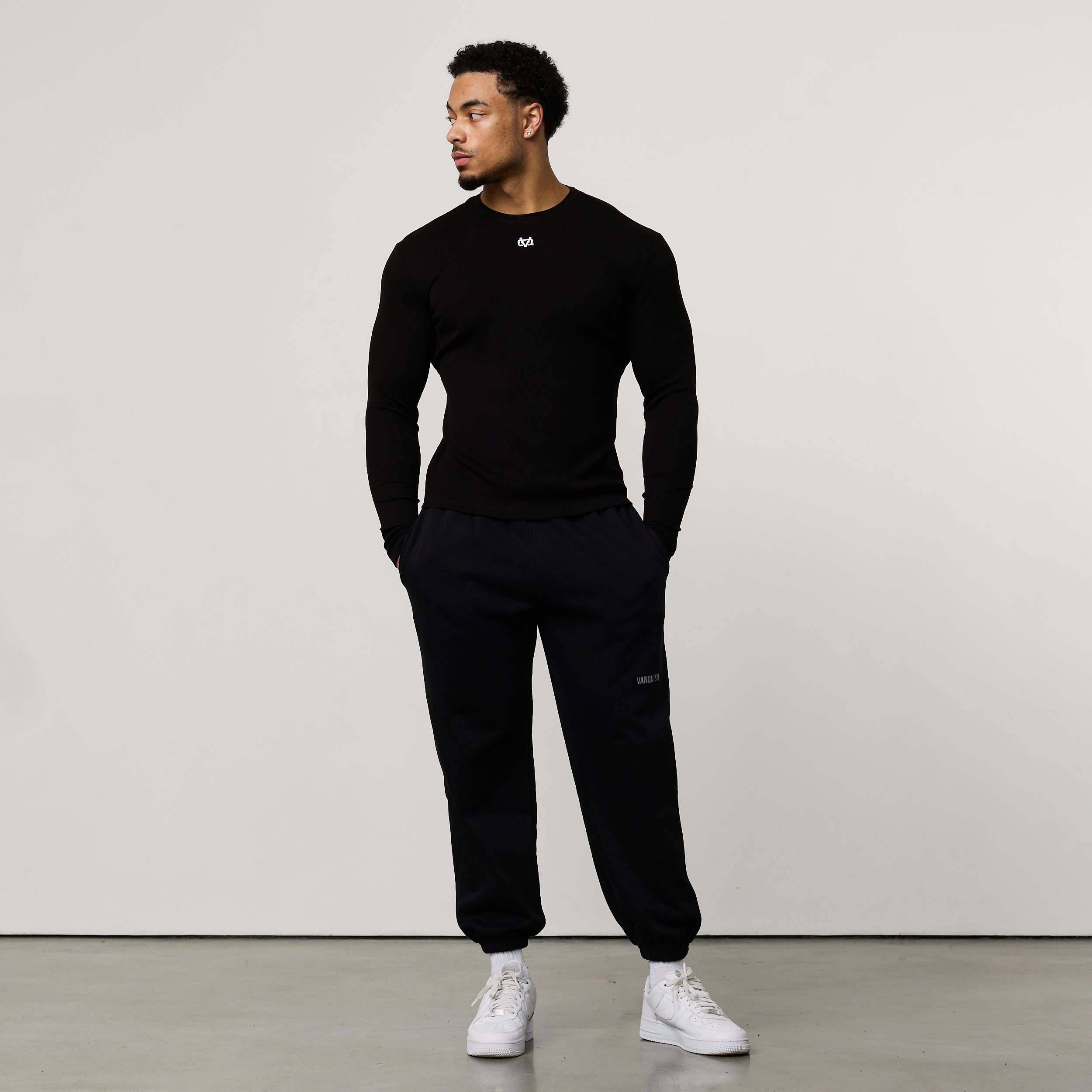 MONOGRAM RIB BLACK SLIM FIT LONG SLEEVE T SHIRT