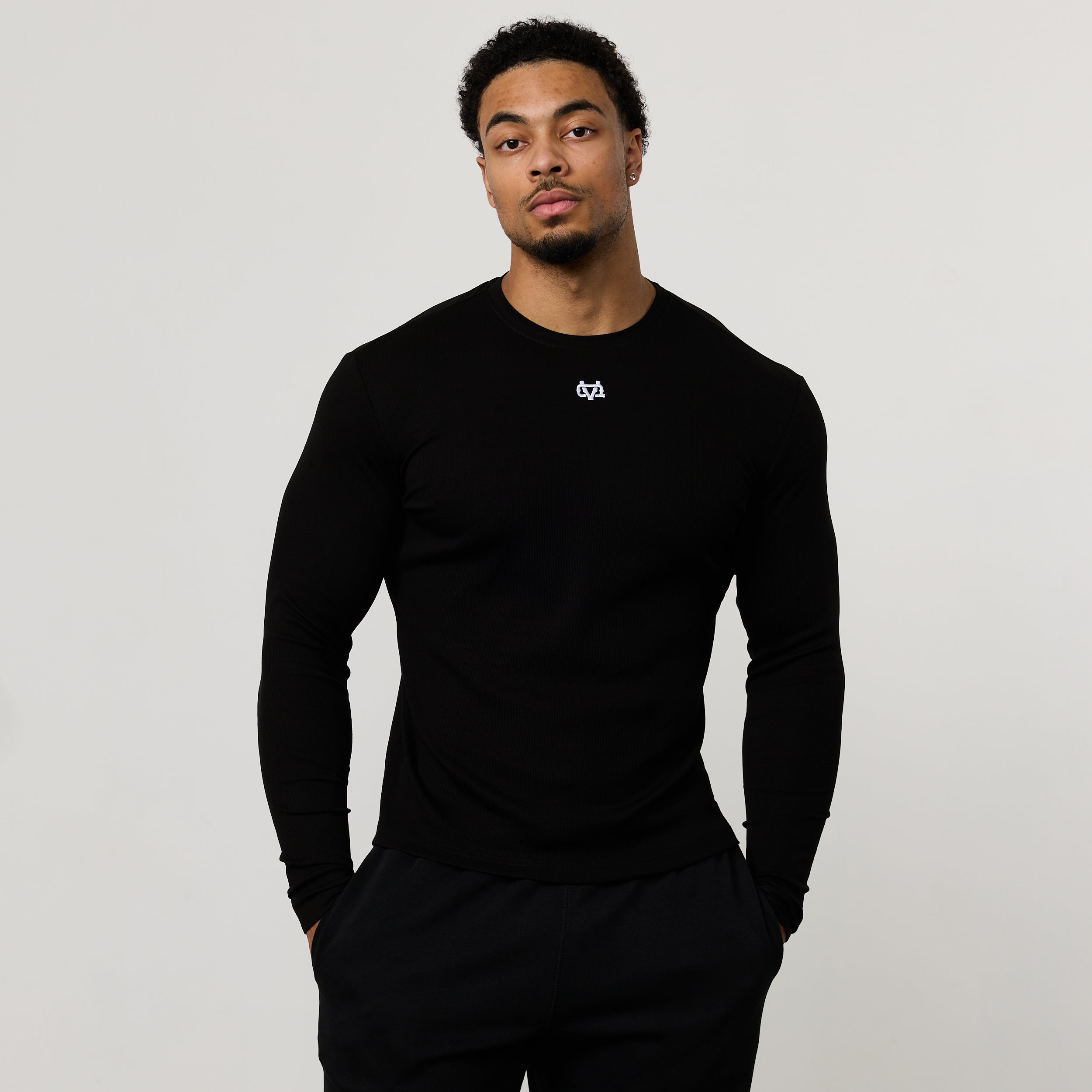 MONOGRAM RIB BLACK SLIM FIT LONG SLEEVE T SHIRT