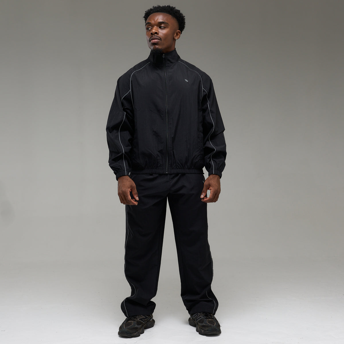 REFLECTIVE BLACK OVERSIZED TRACK JACKET
