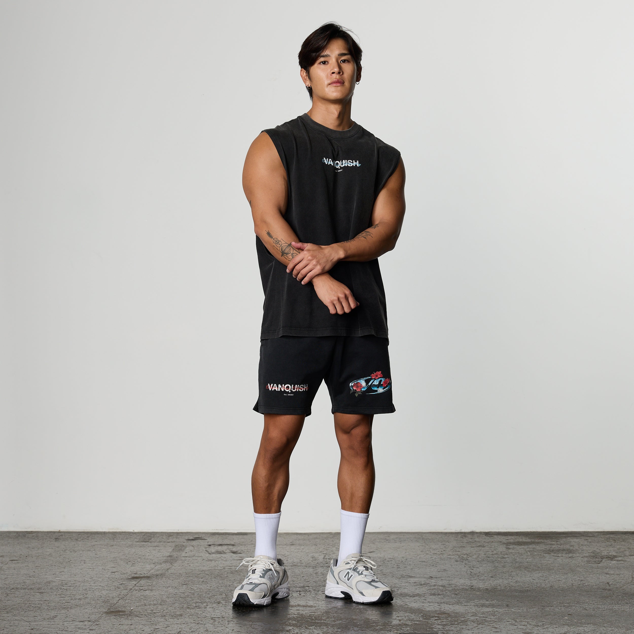 VQ x Shintaro Hibiscus Black Boxy Sleeveless T-Shirt