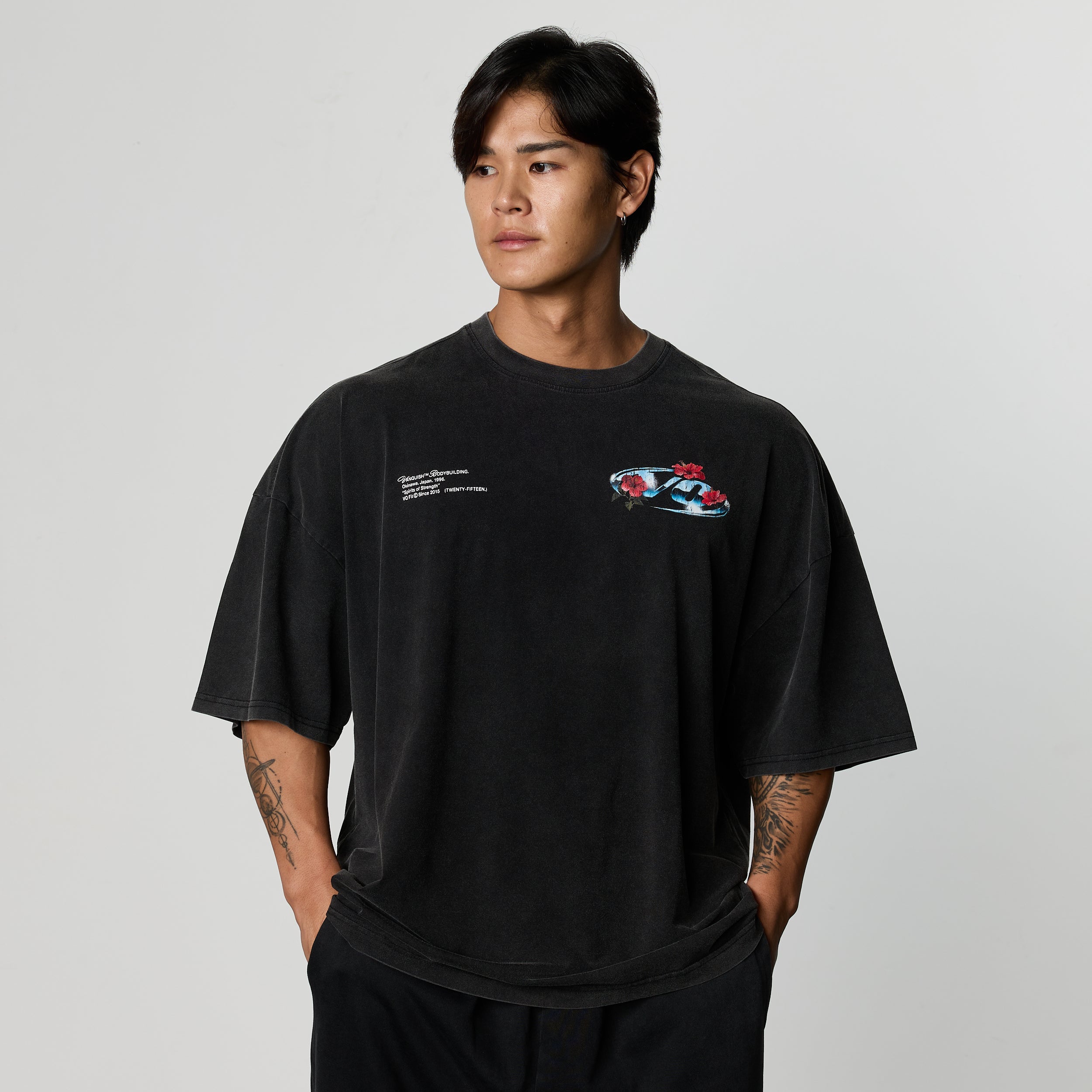 VQ x Shintaro Hibiscus Black Boxy Oversized T-Shirt