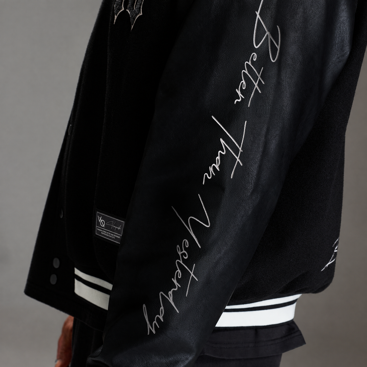 VARSITY BLACK OVERSIZED BOMBER JACKET