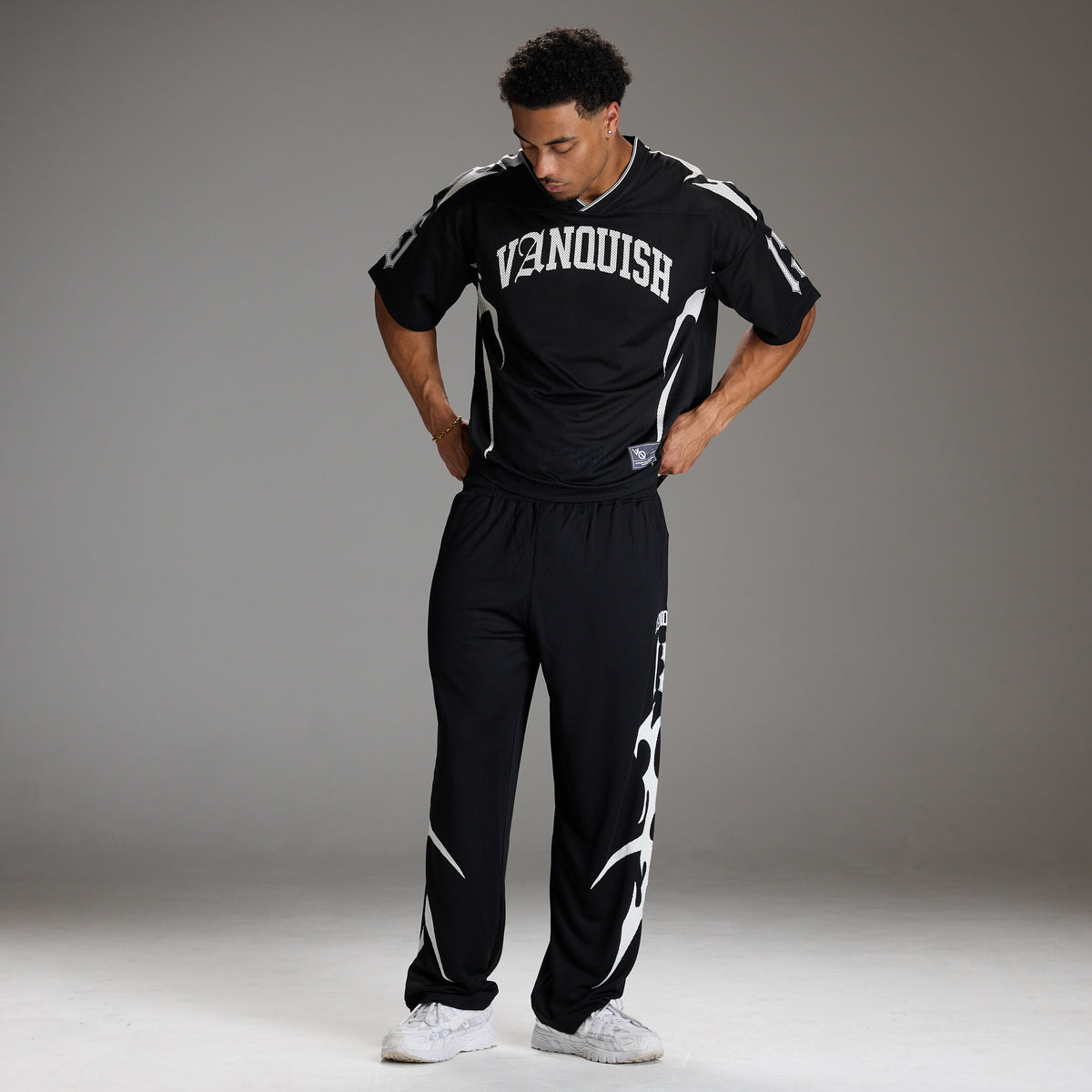 VARSITY TRIBAL BLACK STRAIGHT LEG PANTS