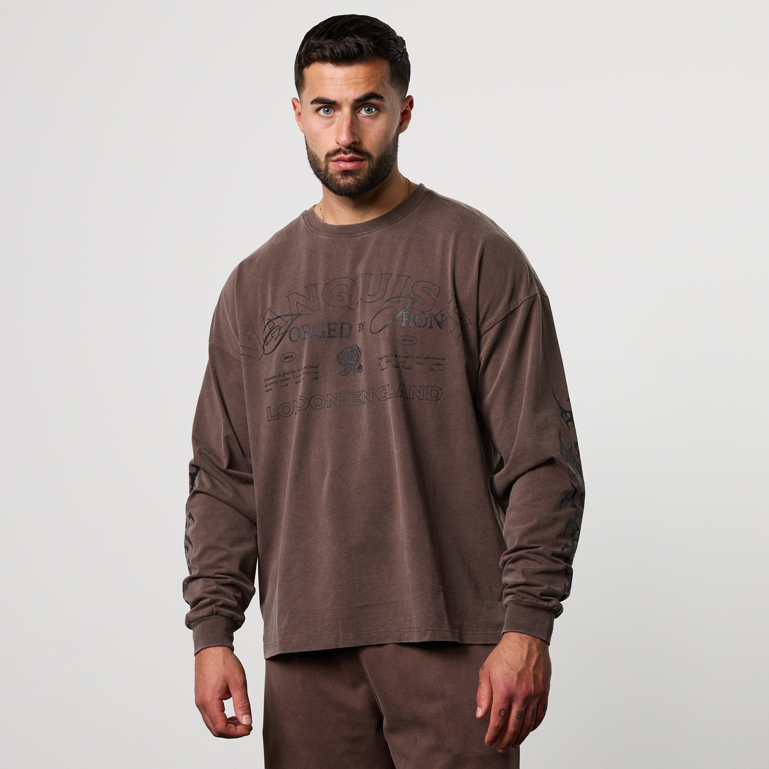 BLACK FORGE WASHED BROWN OVERSIZED LONG SLEEVE T SHIRT