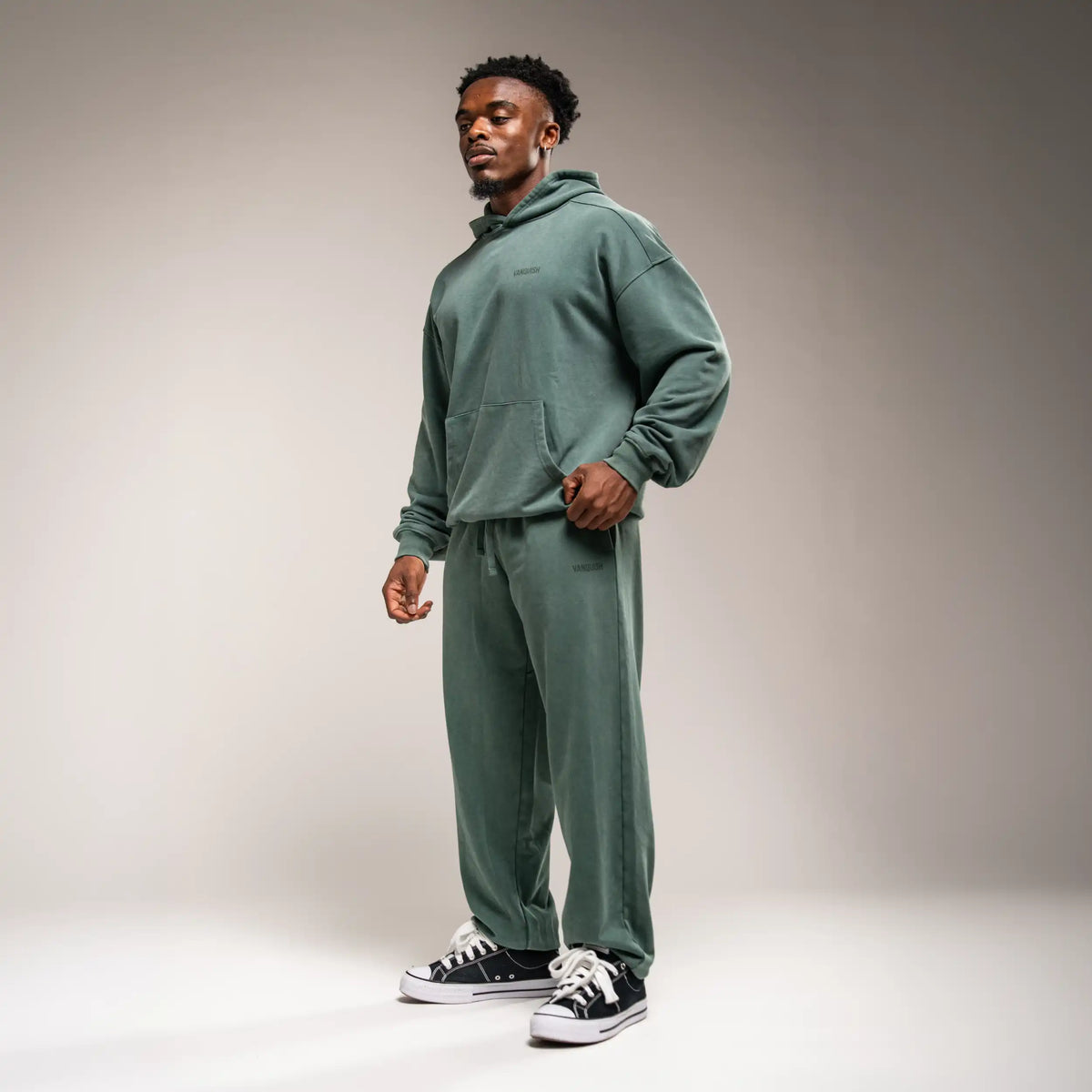 WASHED GREEN OVERSIZED CUFFED SWEATPANTS