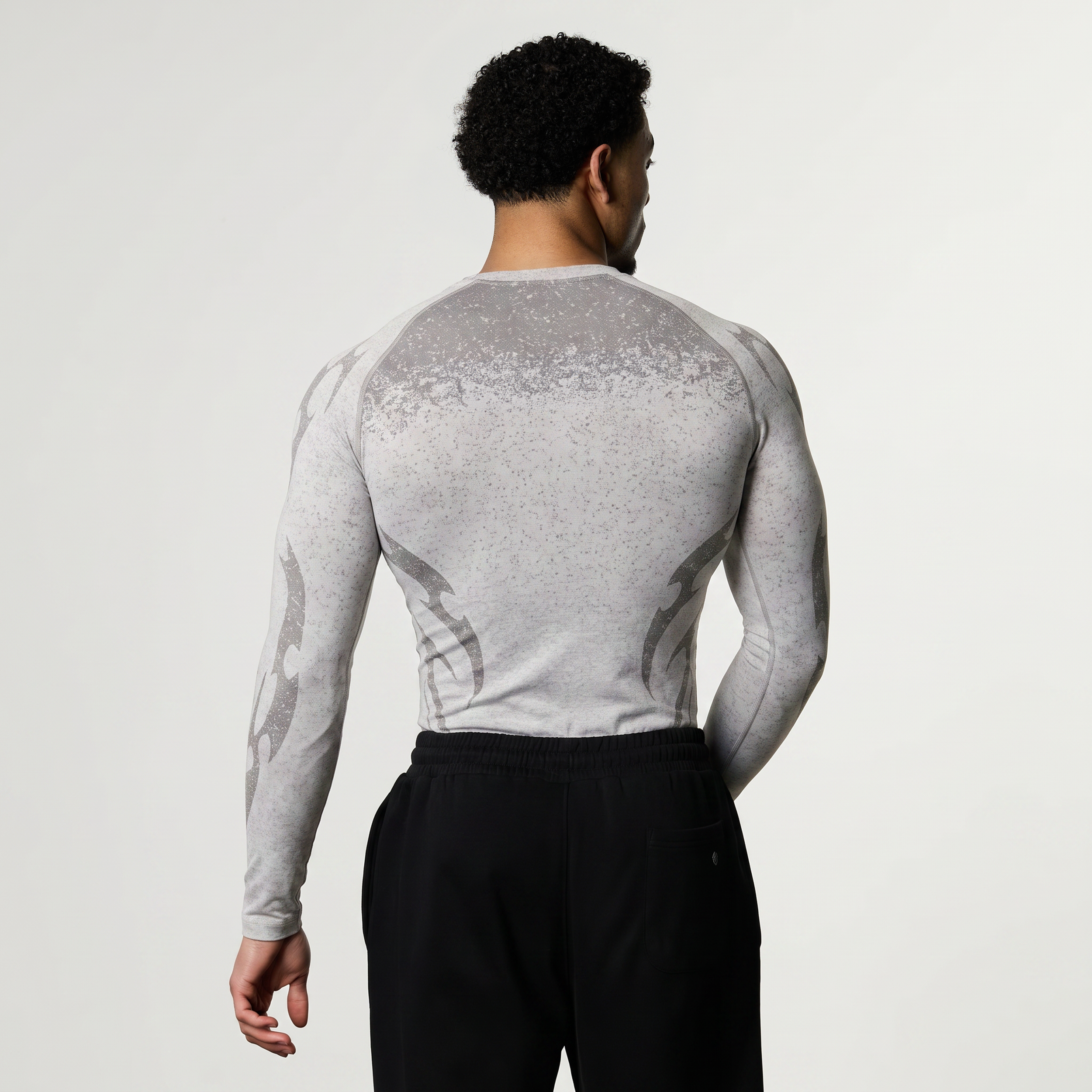 TRIBAL COMPRESSION LIGHT GREY LONG SLEEVE T SHIRT