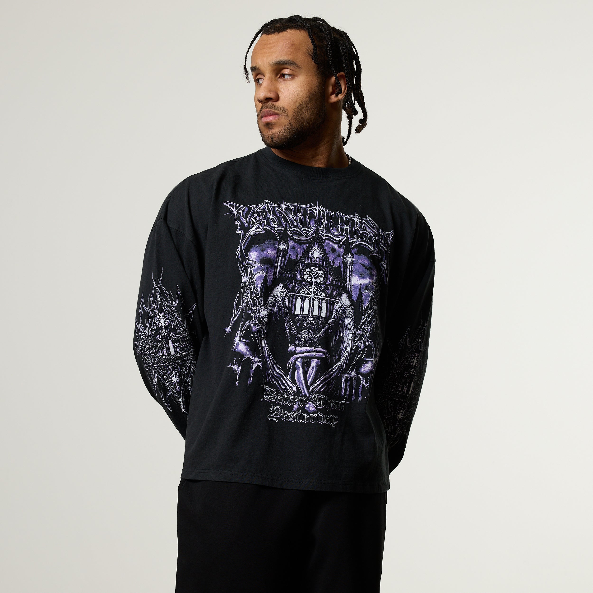 Vanquish Obsidian Black Angel Oversized Boxy Long Sleeve T Shirt
