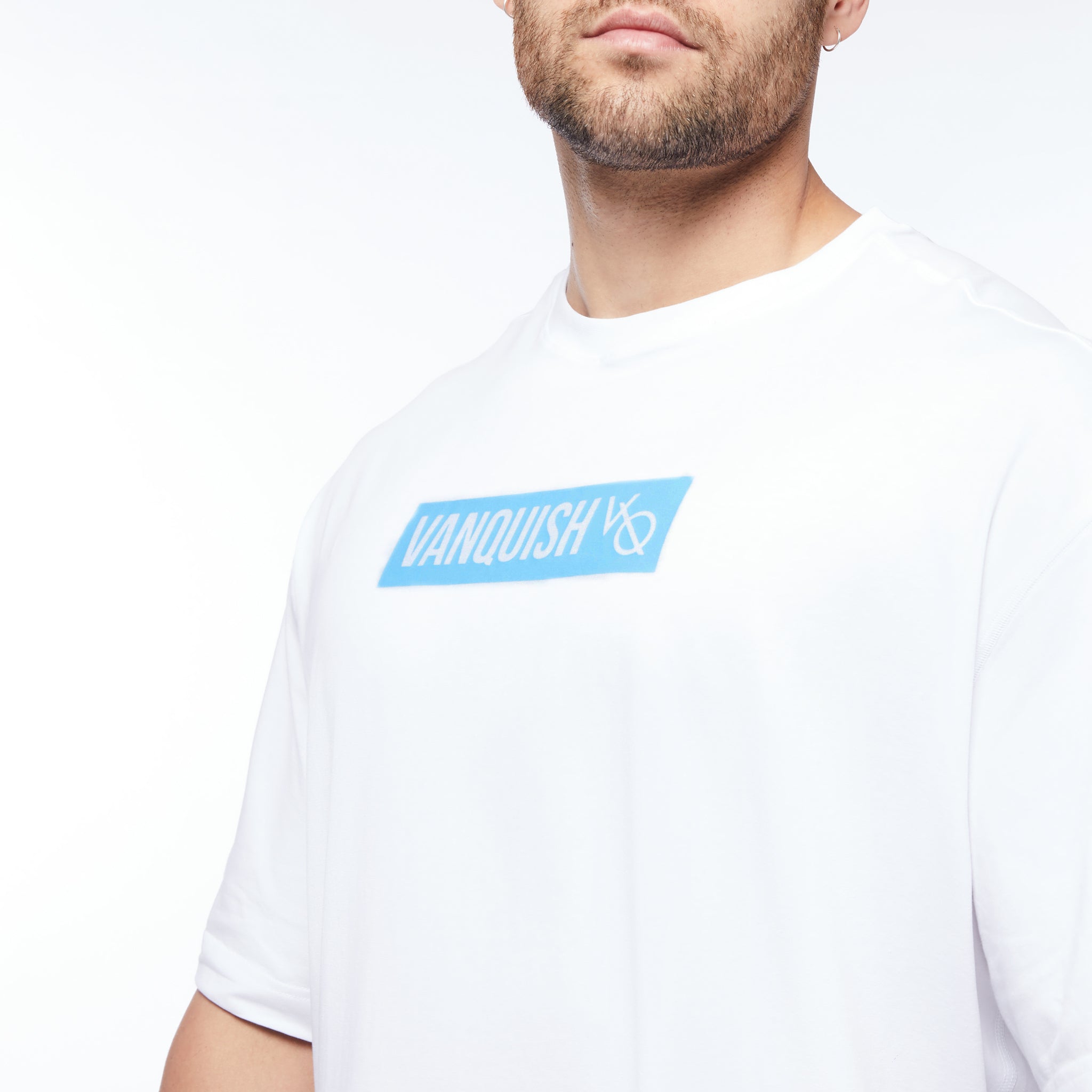 Vanquish Box Logo Blue on White Oversized T Shirt
