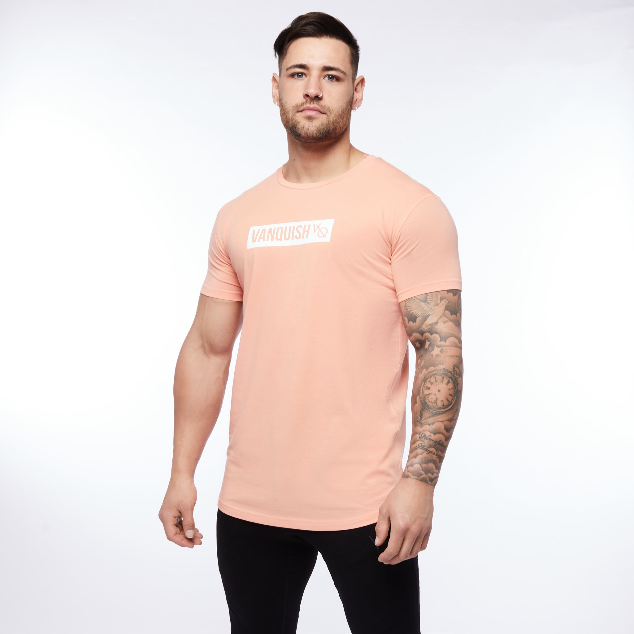 Vanquish Box Logo Peach Short Sleeve T Shirt