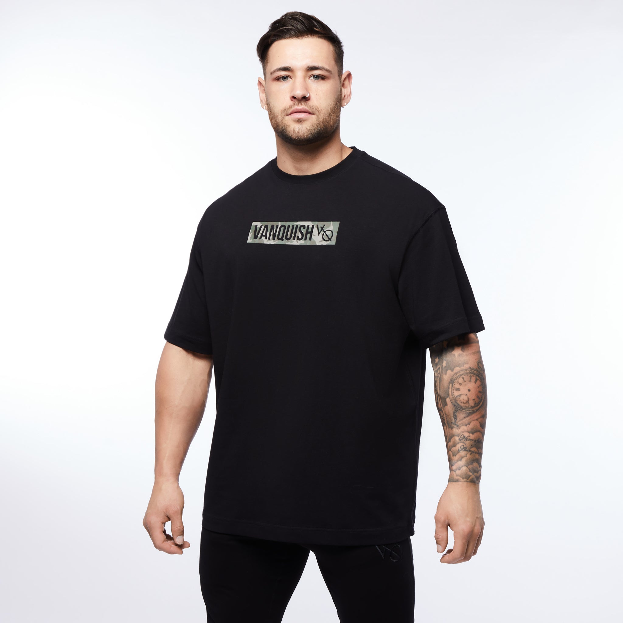 Vanquish Box Logo Black  Camo Oversized T Shirt