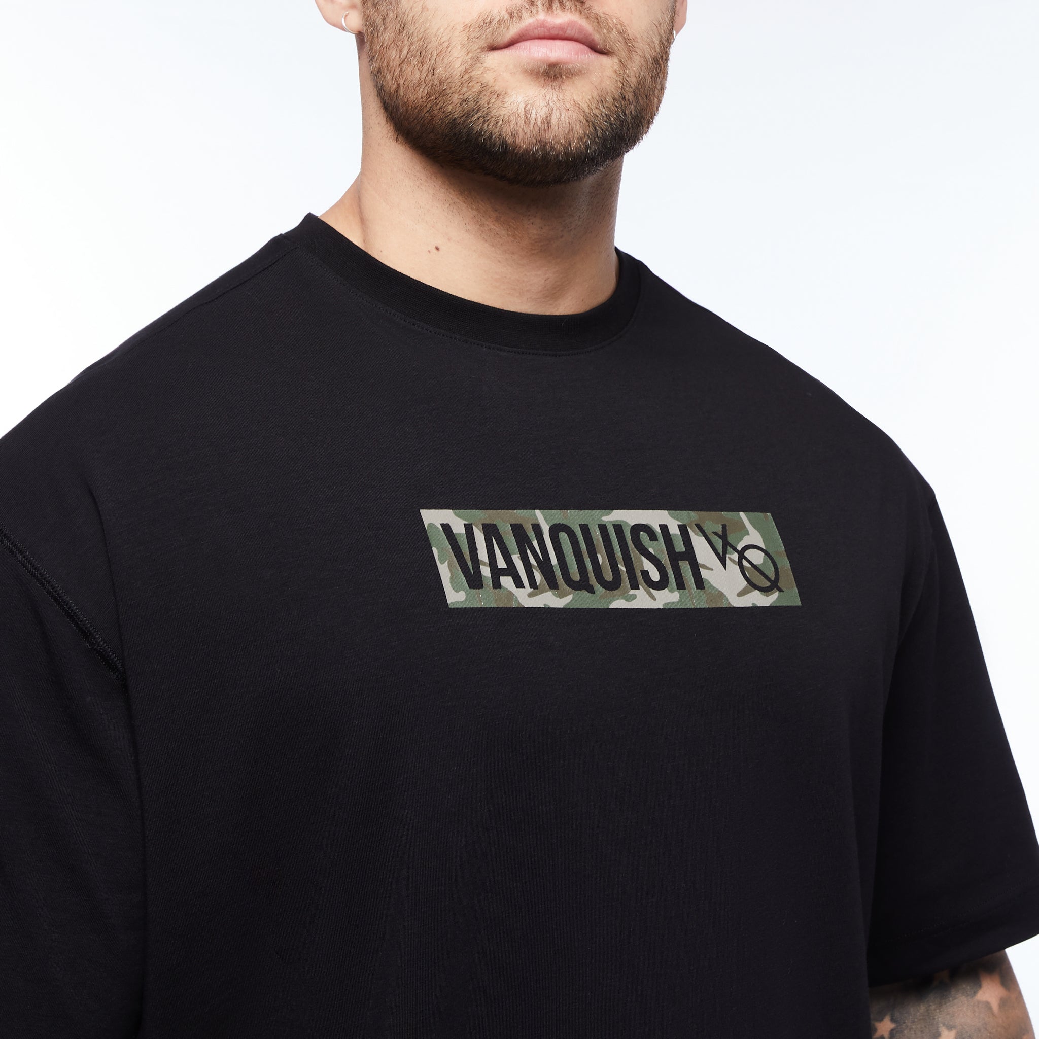 Vanquish Box Logo Black  Camo Oversized T Shirt