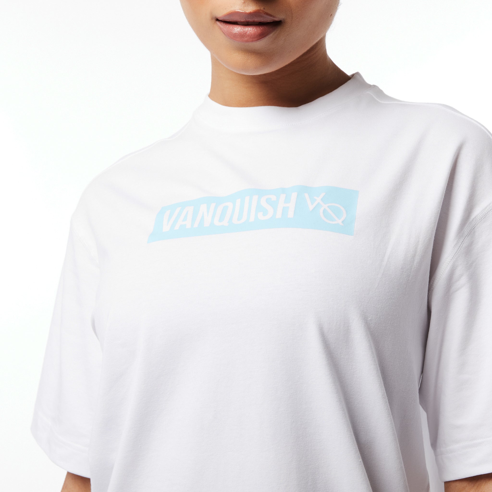 Vanquish Unisex Box Logo Blue on White Oversized T Shirt
